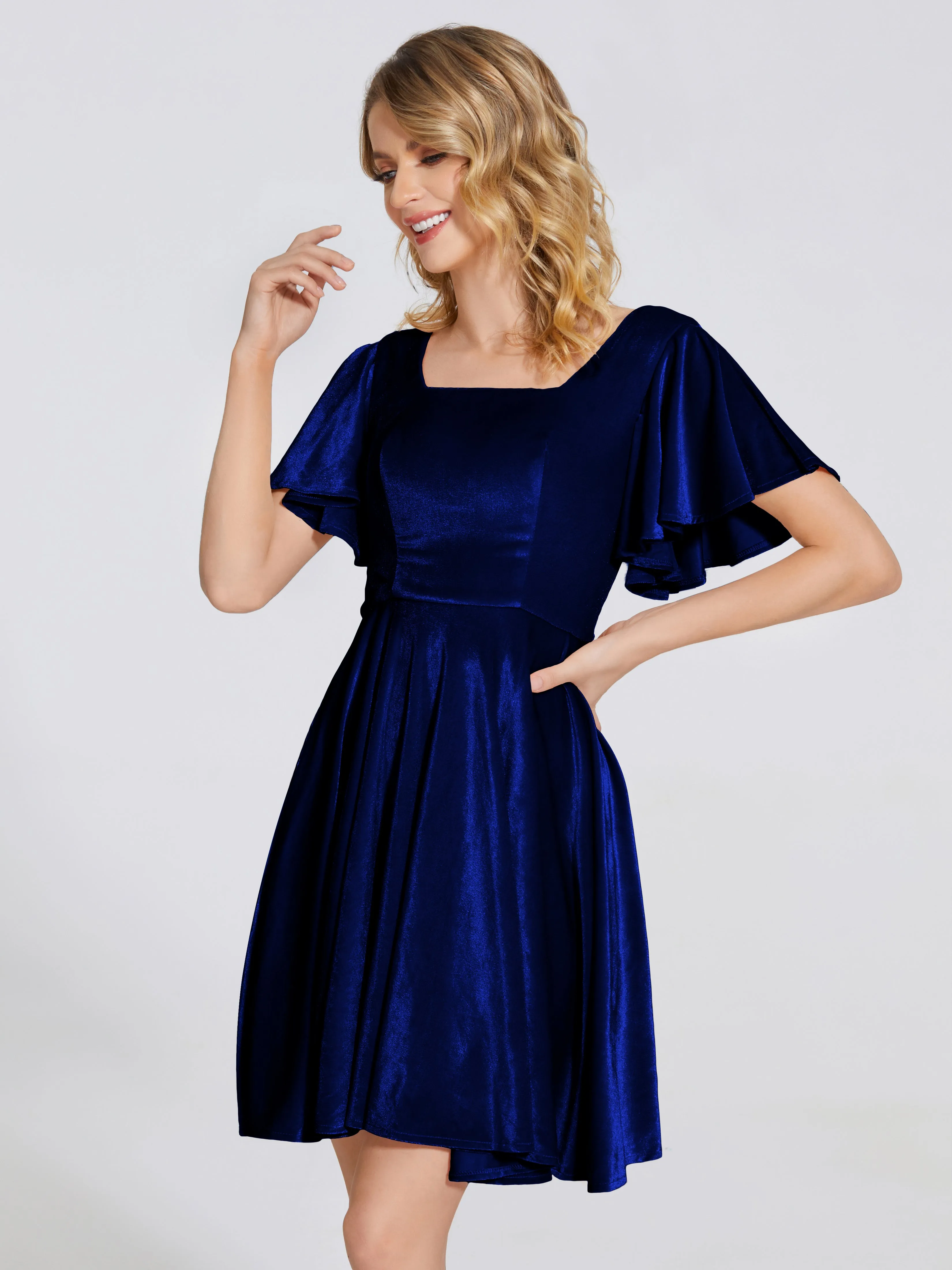 Adriana Fashion Cap Sleeves Velvet Bridesmaid Dresses