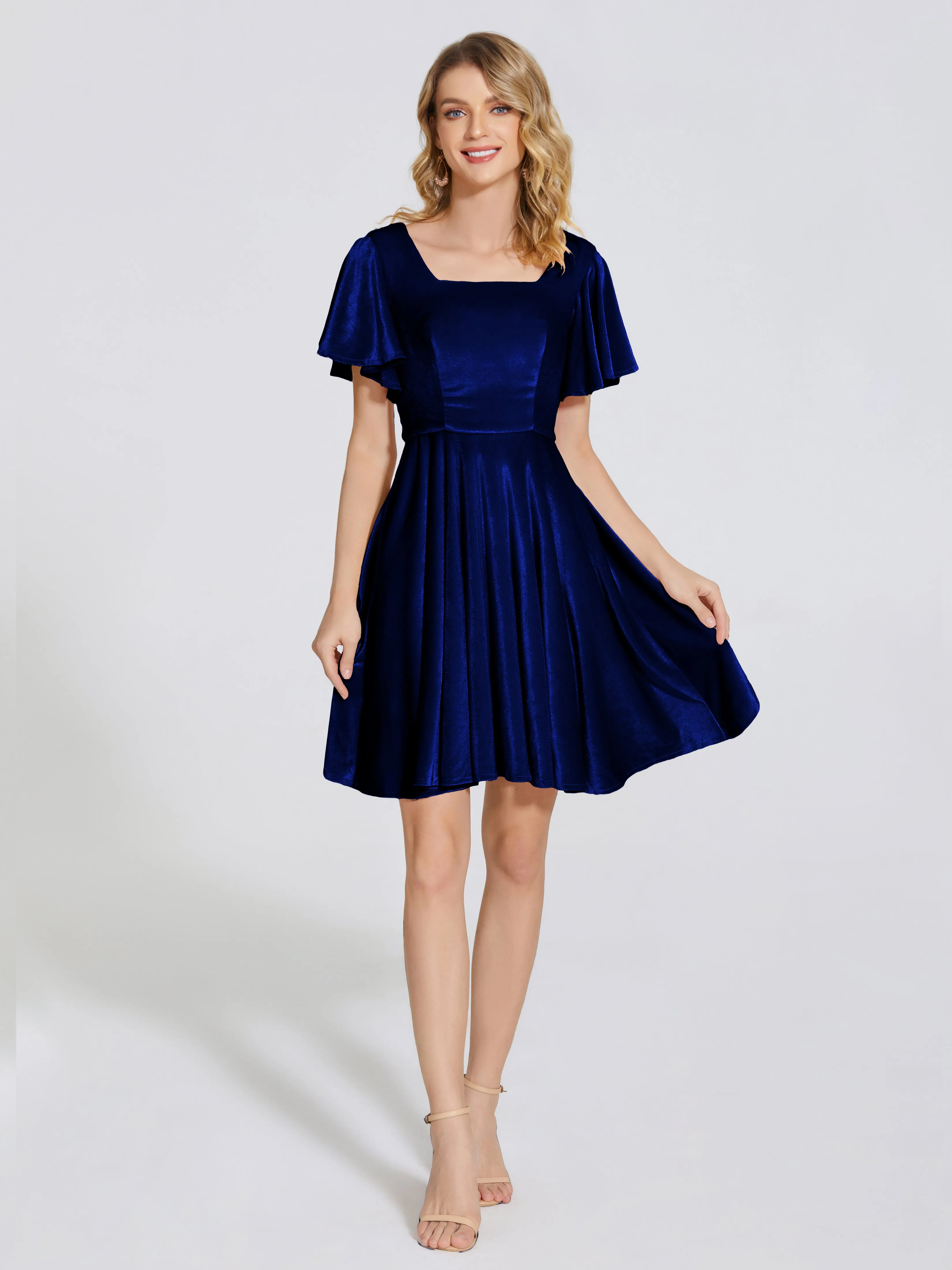 Adriana Fashion Cap Sleeves Velvet Bridesmaid Dresses