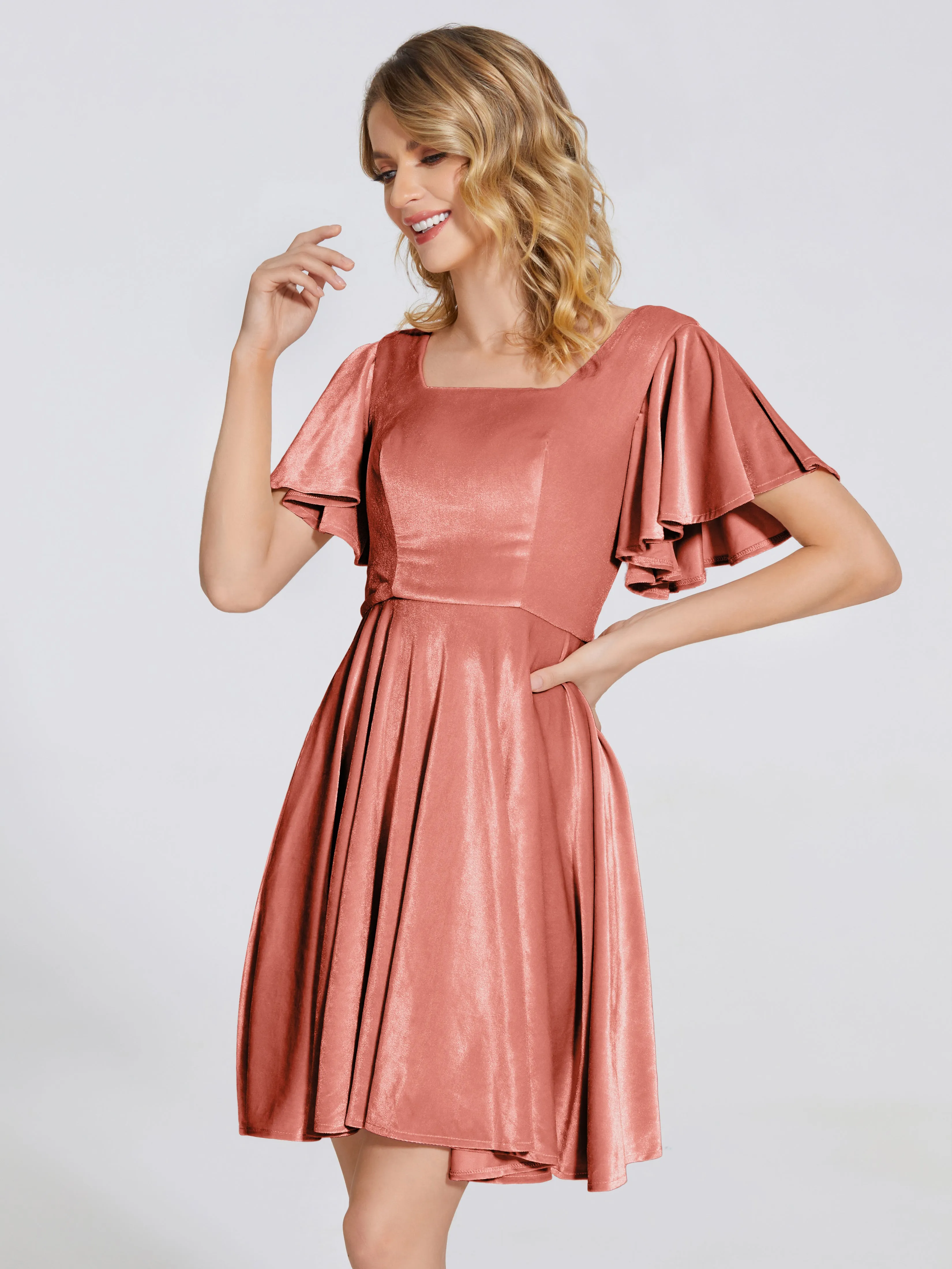 Adriana Fashion Cap Sleeves Velvet Bridesmaid Dresses