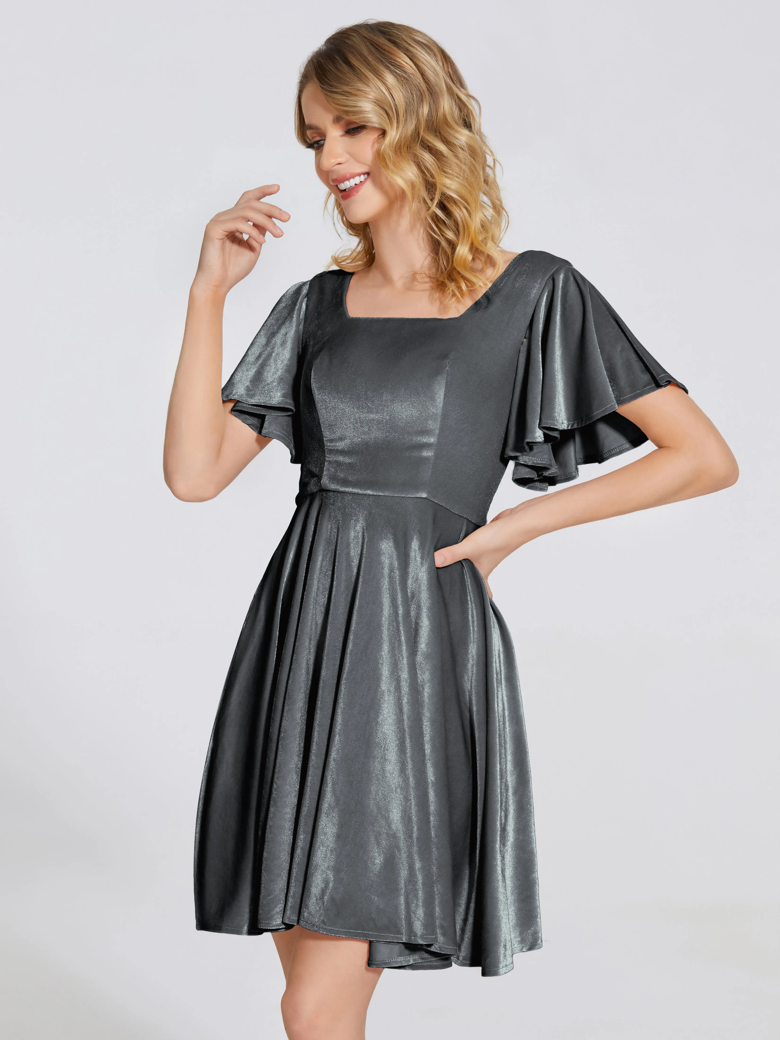 Adriana Fashion Cap Sleeves Velvet Bridesmaid Dresses