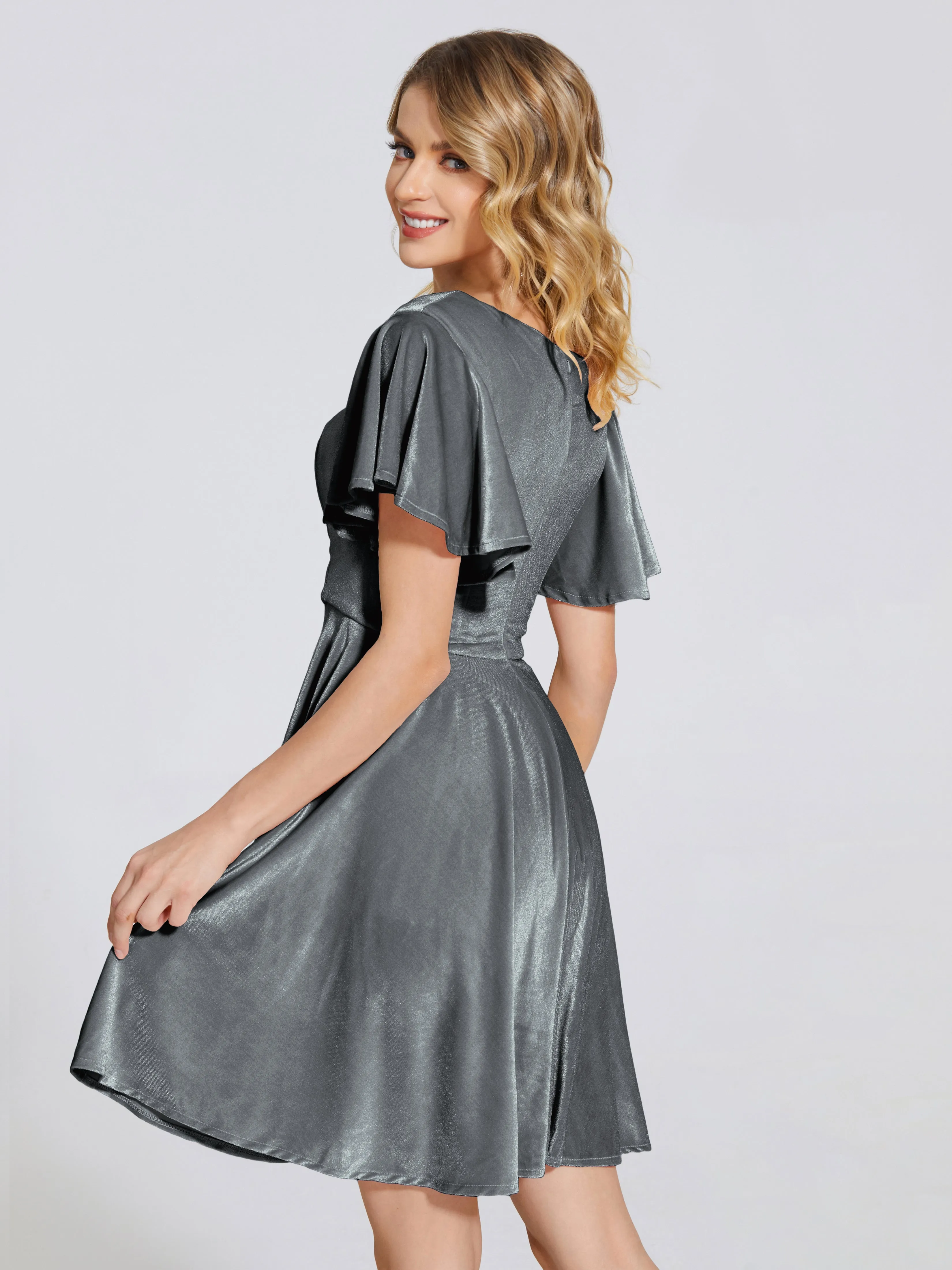 Adriana Fashion Cap Sleeves Velvet Bridesmaid Dresses