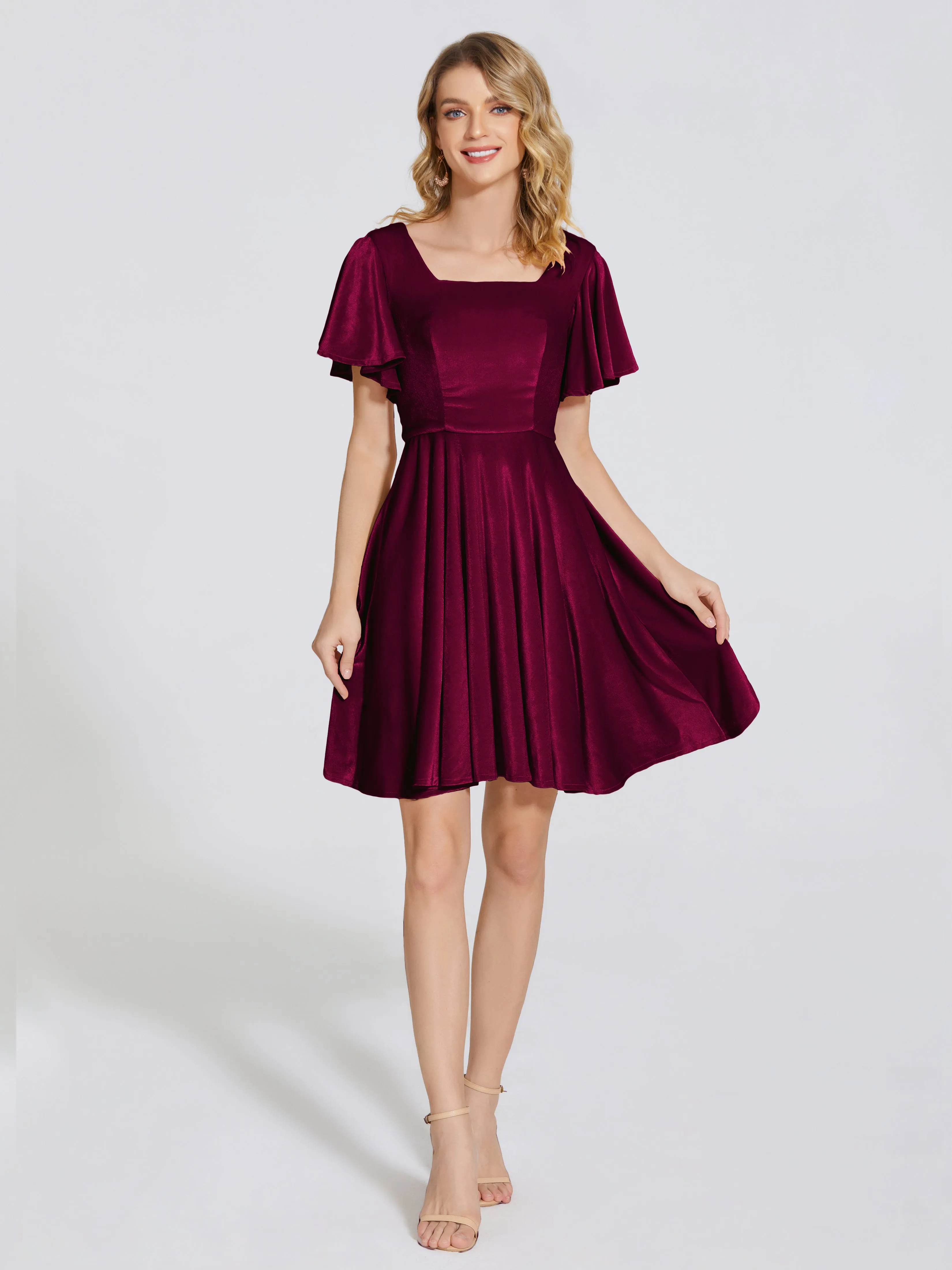 Adriana Fashion Cap Sleeves Velvet Bridesmaid Dresses