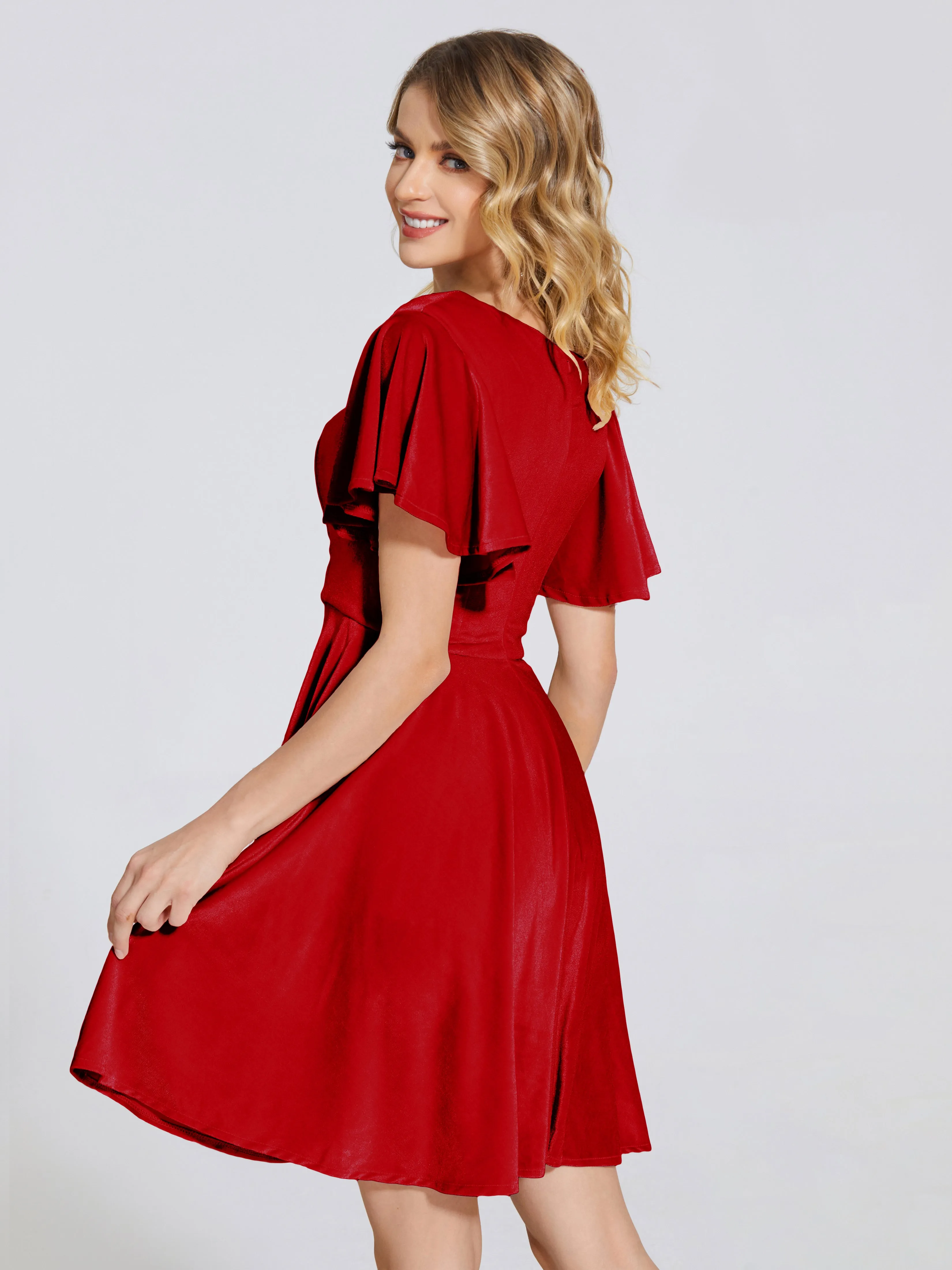 Adriana Fashion Cap Sleeves Velvet Bridesmaid Dresses