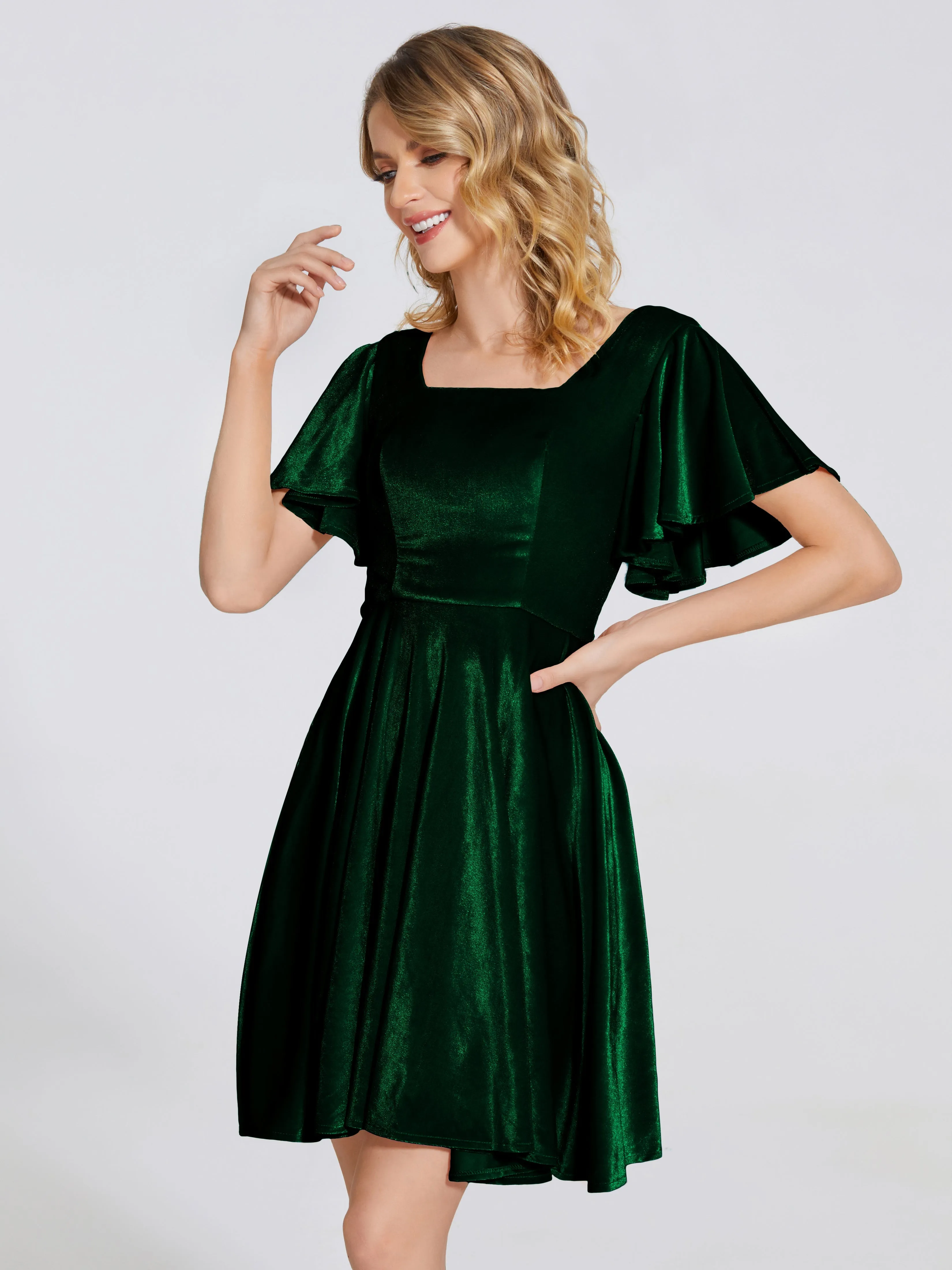 Adriana Fashion Cap Sleeves Velvet Bridesmaid Dresses