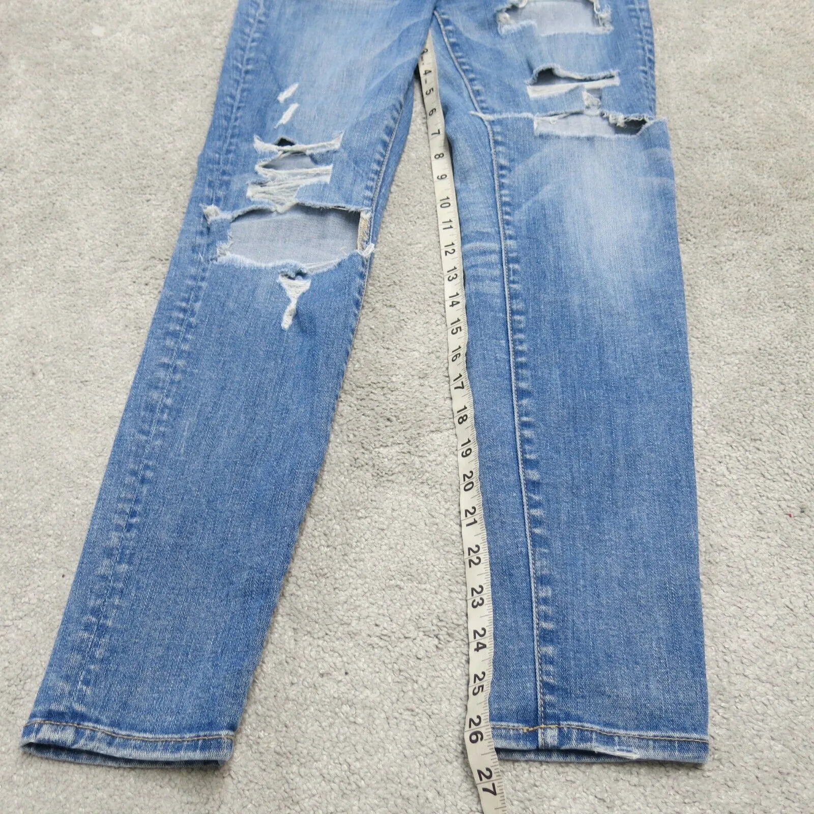 American Eagle Womens Skinny Leg Jeans Denim Distressed Mid Rise Blue Size 4R