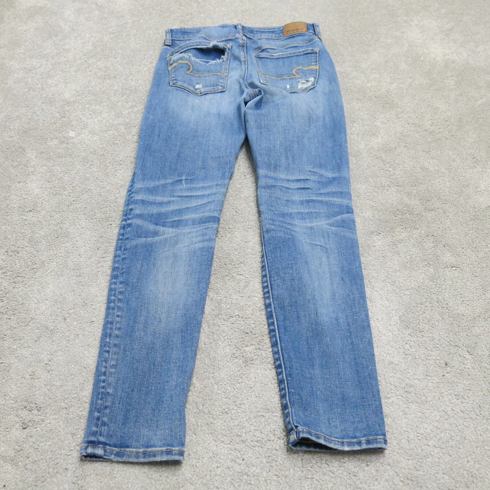 American Eagle Womens Skinny Leg Jeans Denim Distressed Mid Rise Blue Size 4R