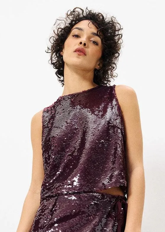 Angeline Sequin Skirt - Bordeaux