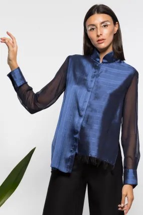 Asymmetrical mandarin shirt with organza sleeve