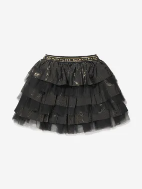 Balmain Girls Ruffle Skirt in Black