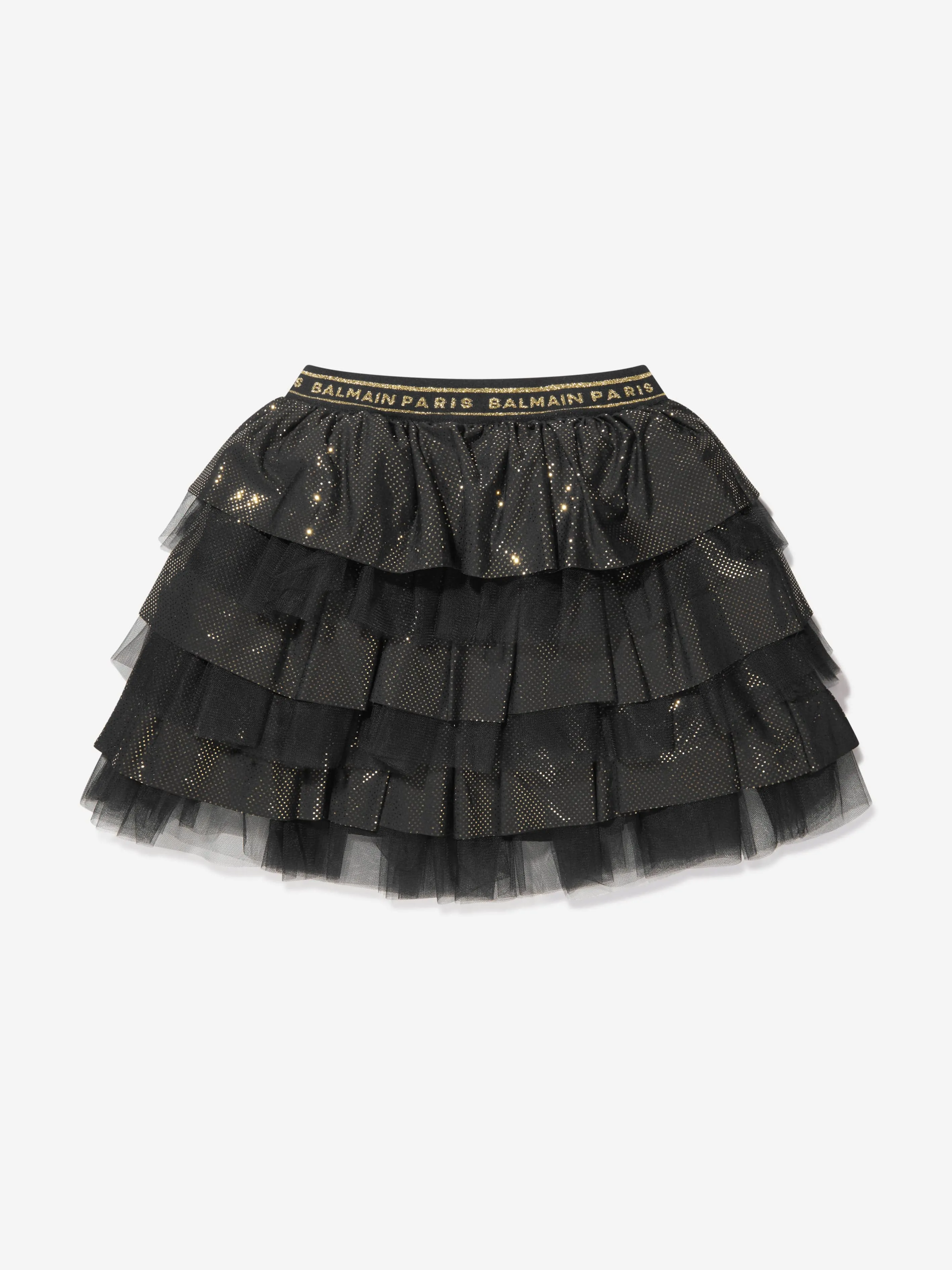 Balmain Girls Ruffle Skirt in Black