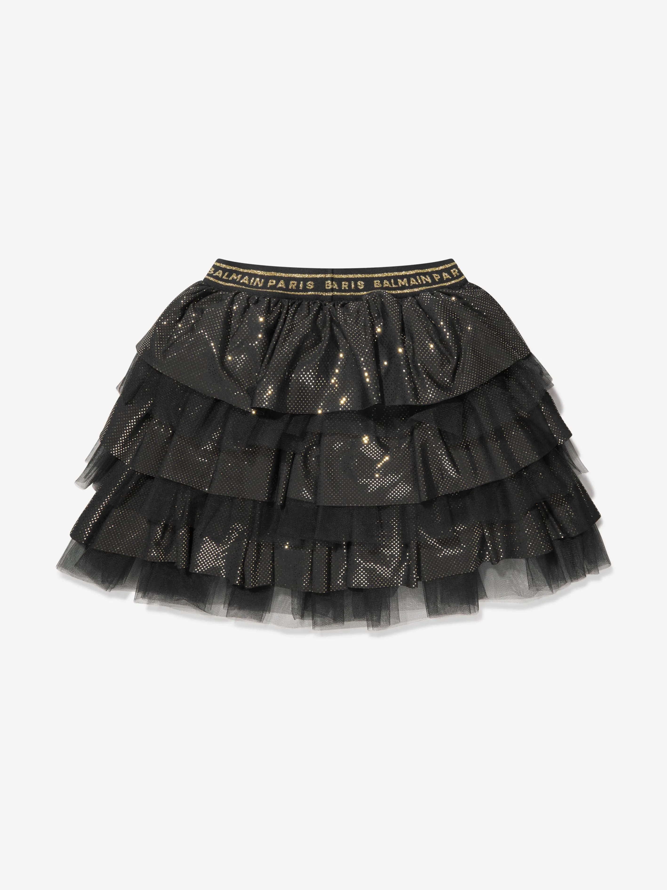 Balmain Girls Ruffle Skirt in Black