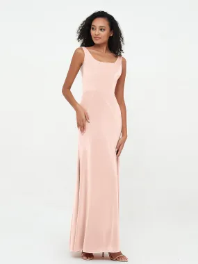 Bateau Neck Mermaid Long Velvet Dresses Pearl Pink