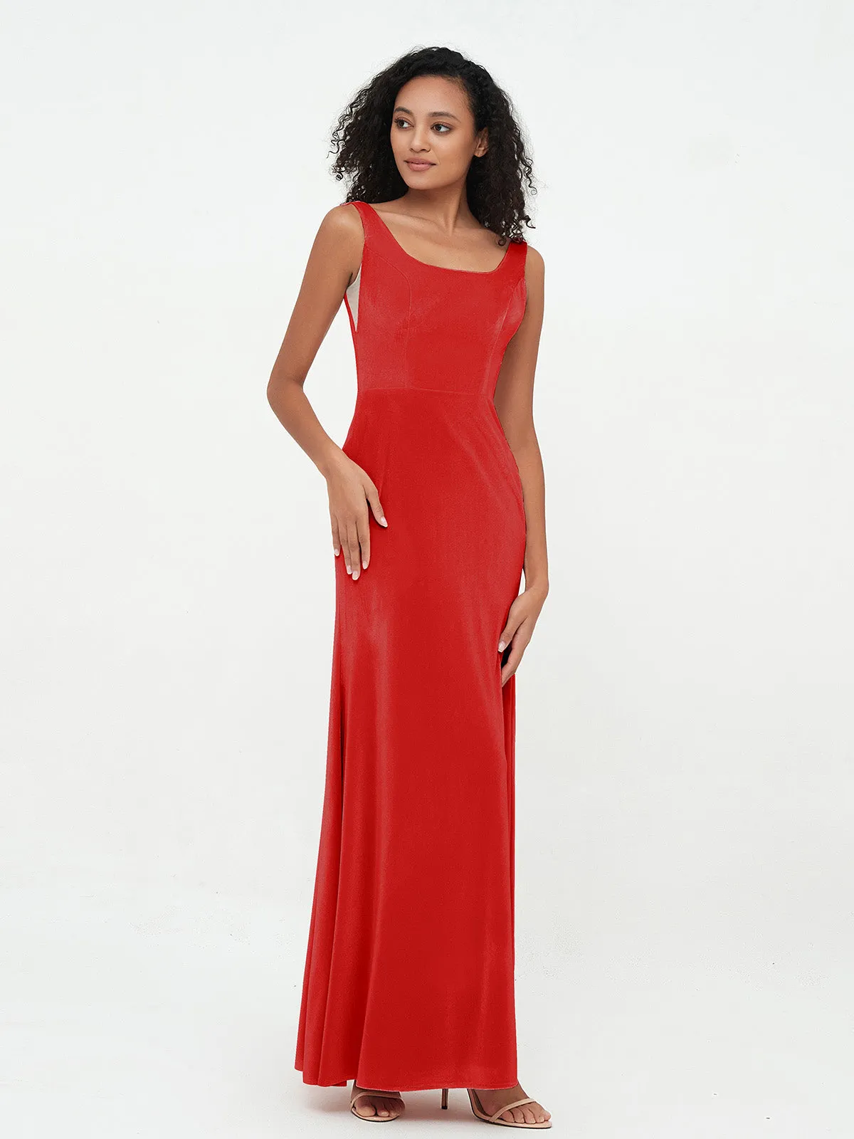 Bateau Neck Mermaid Long Velvet Dresses Red