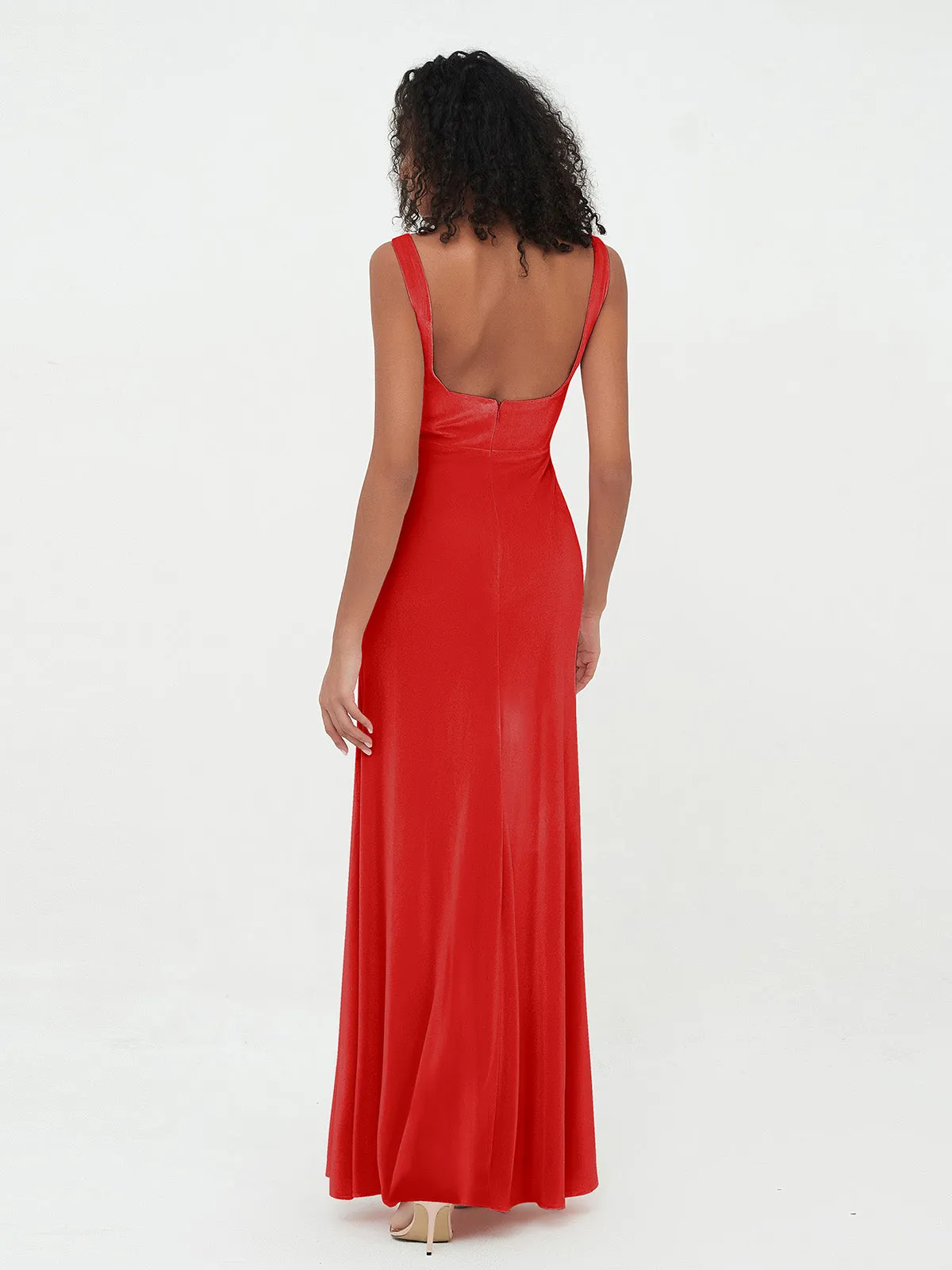 Bateau Neck Mermaid Long Velvet Dresses Red