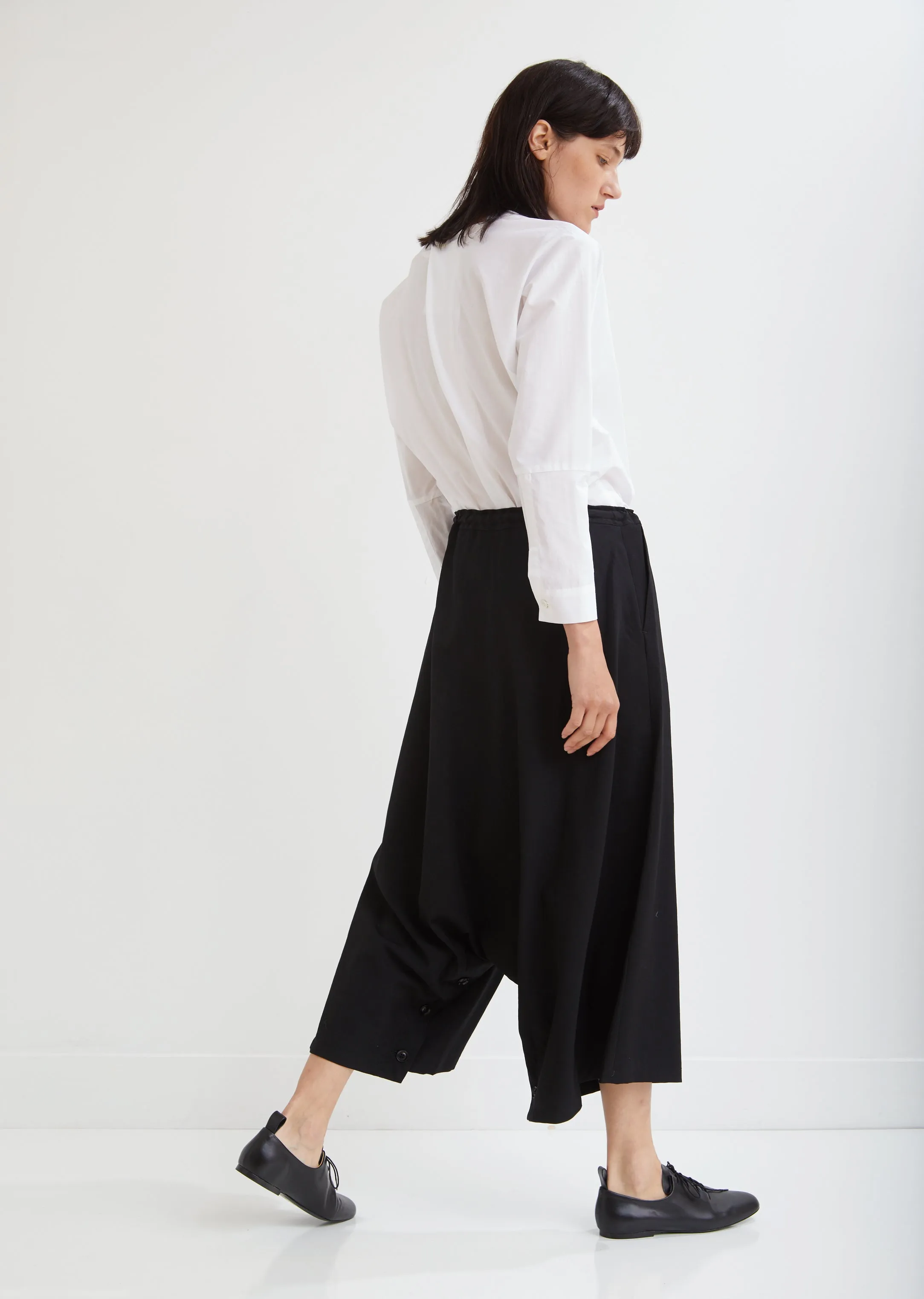 Button Drop Crotch Wool Pants