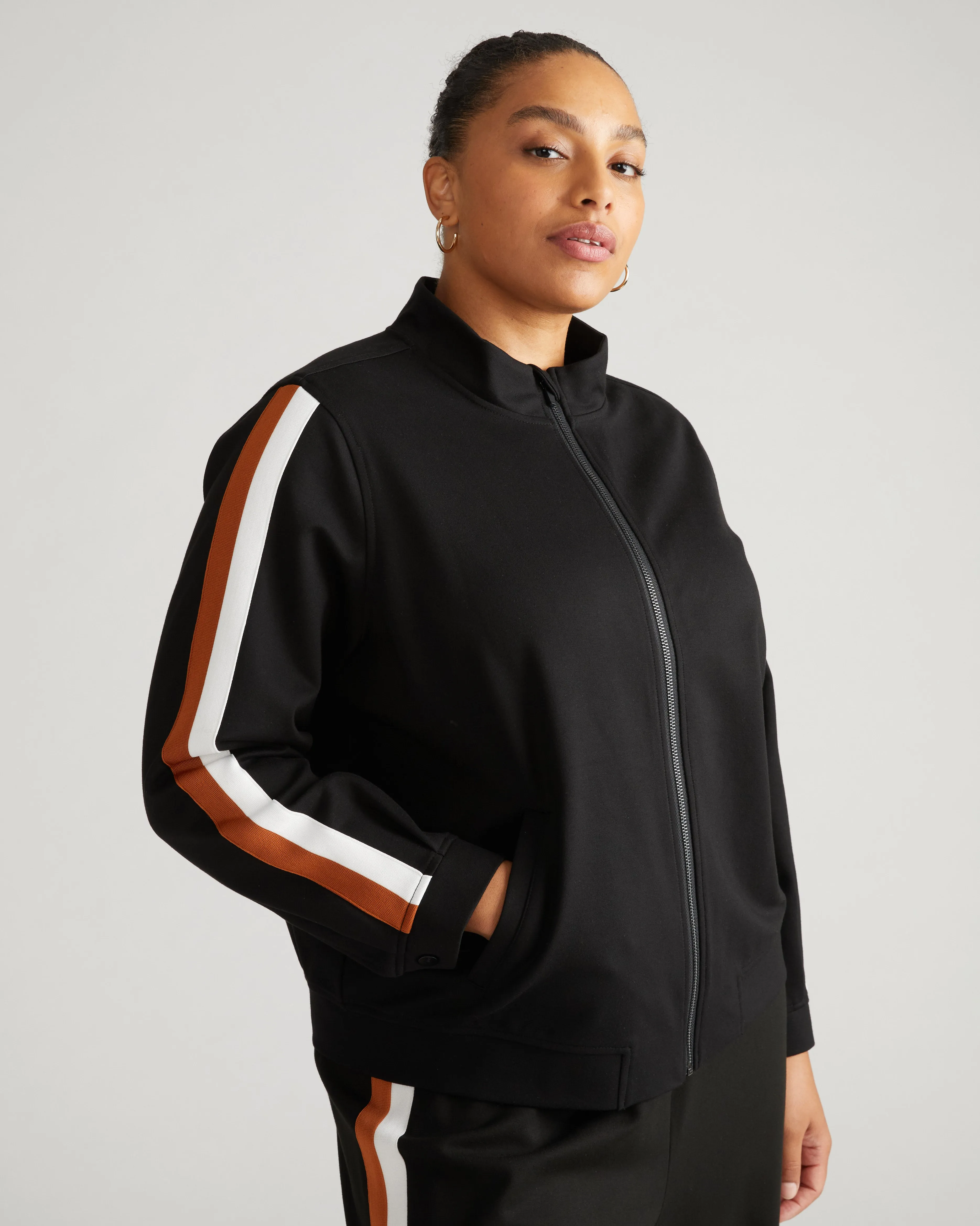 Camden Ponte Bomber Jacket - Black with Ochre/White Stripe