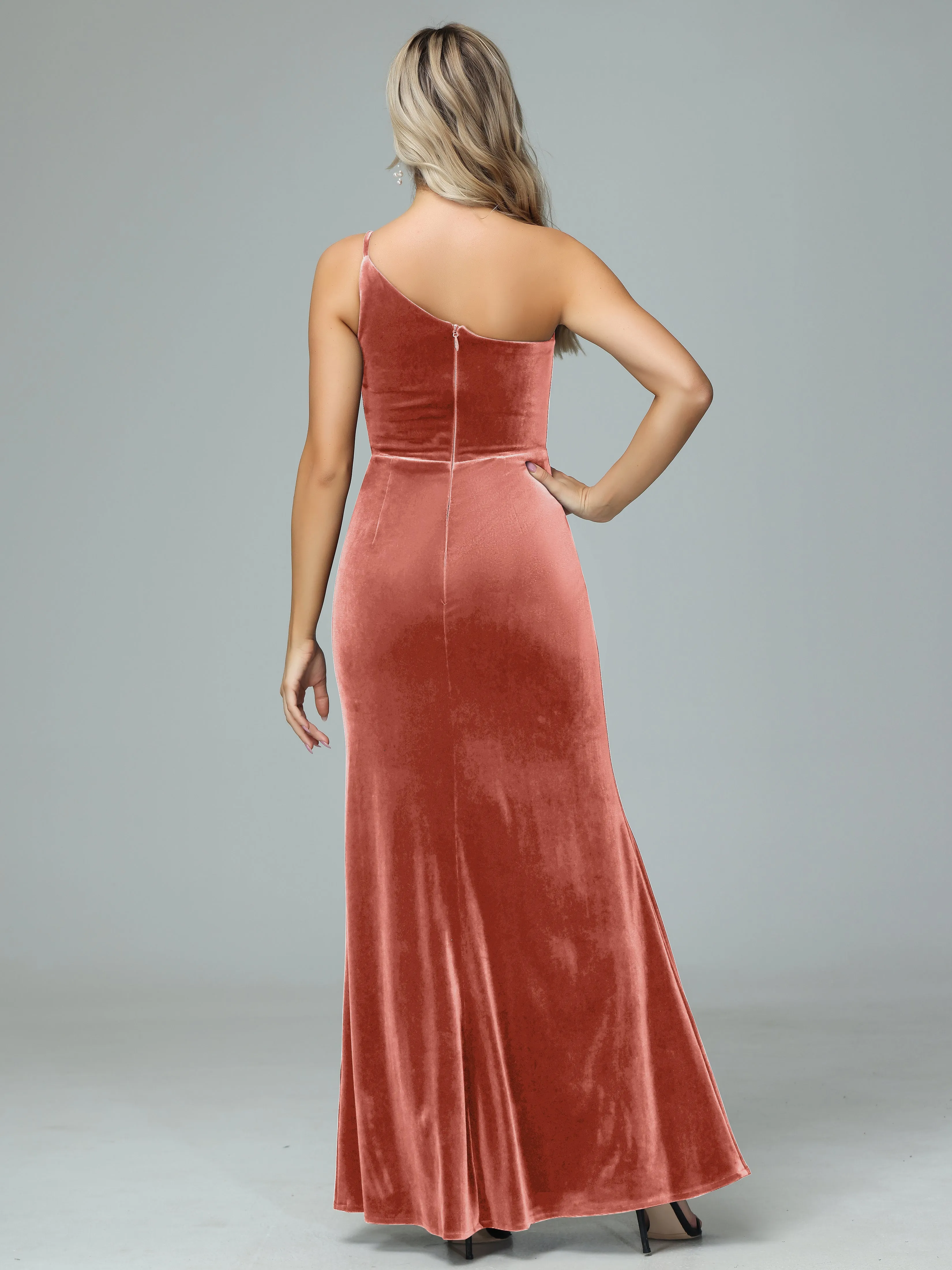 Charming One Shoulder Velvet Bridesmaid Dresses