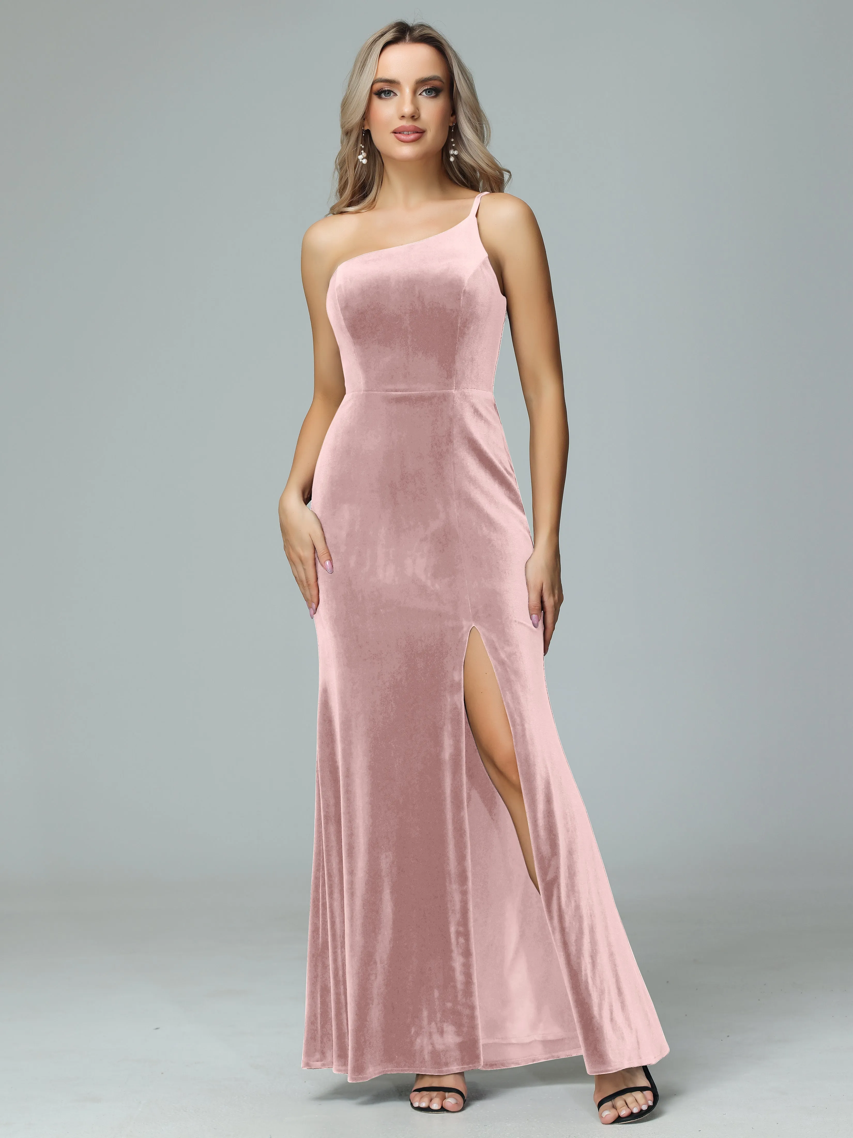 Charming One Shoulder Velvet Bridesmaid Dresses