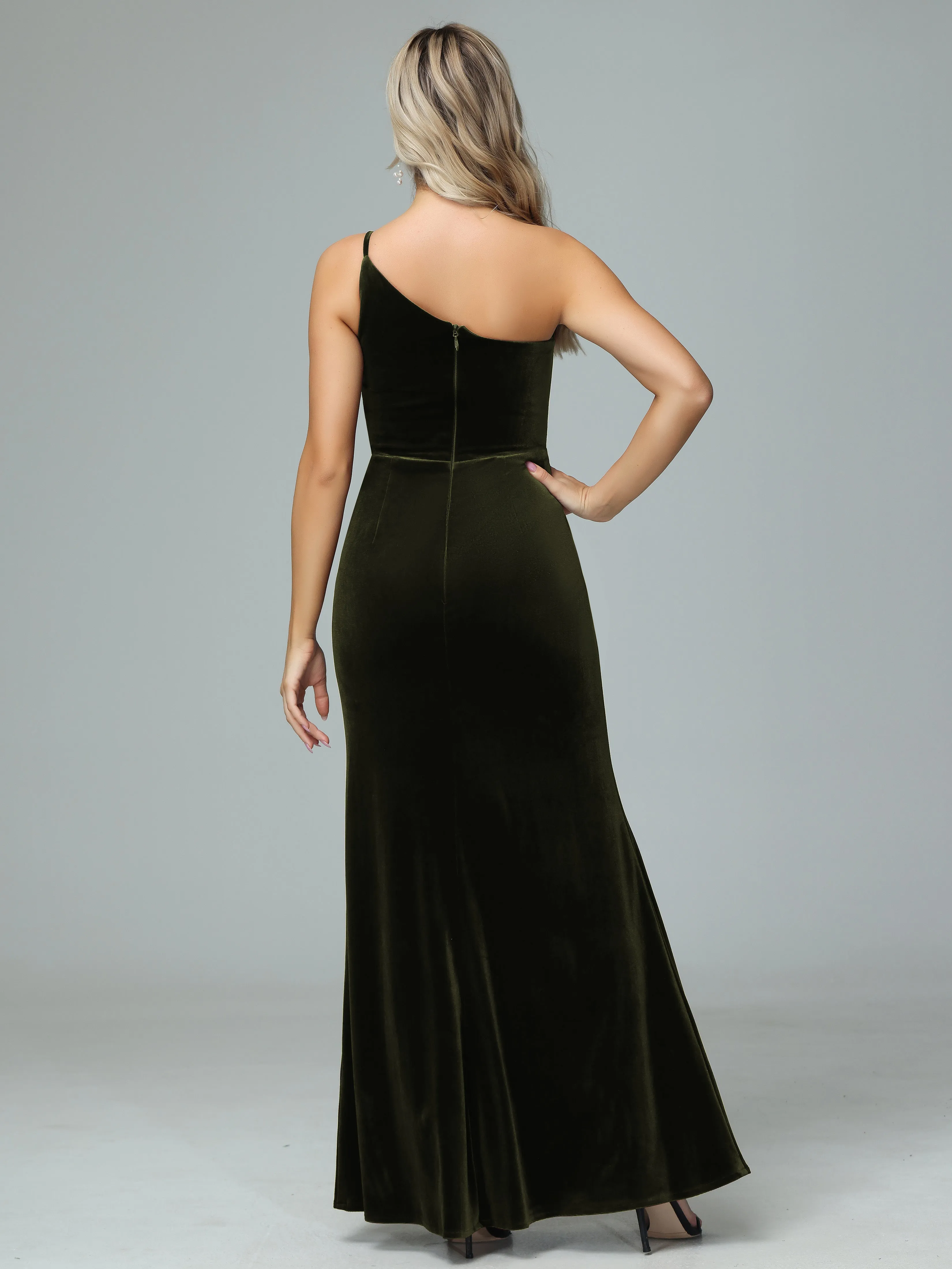 Charming One Shoulder Velvet Bridesmaid Dresses