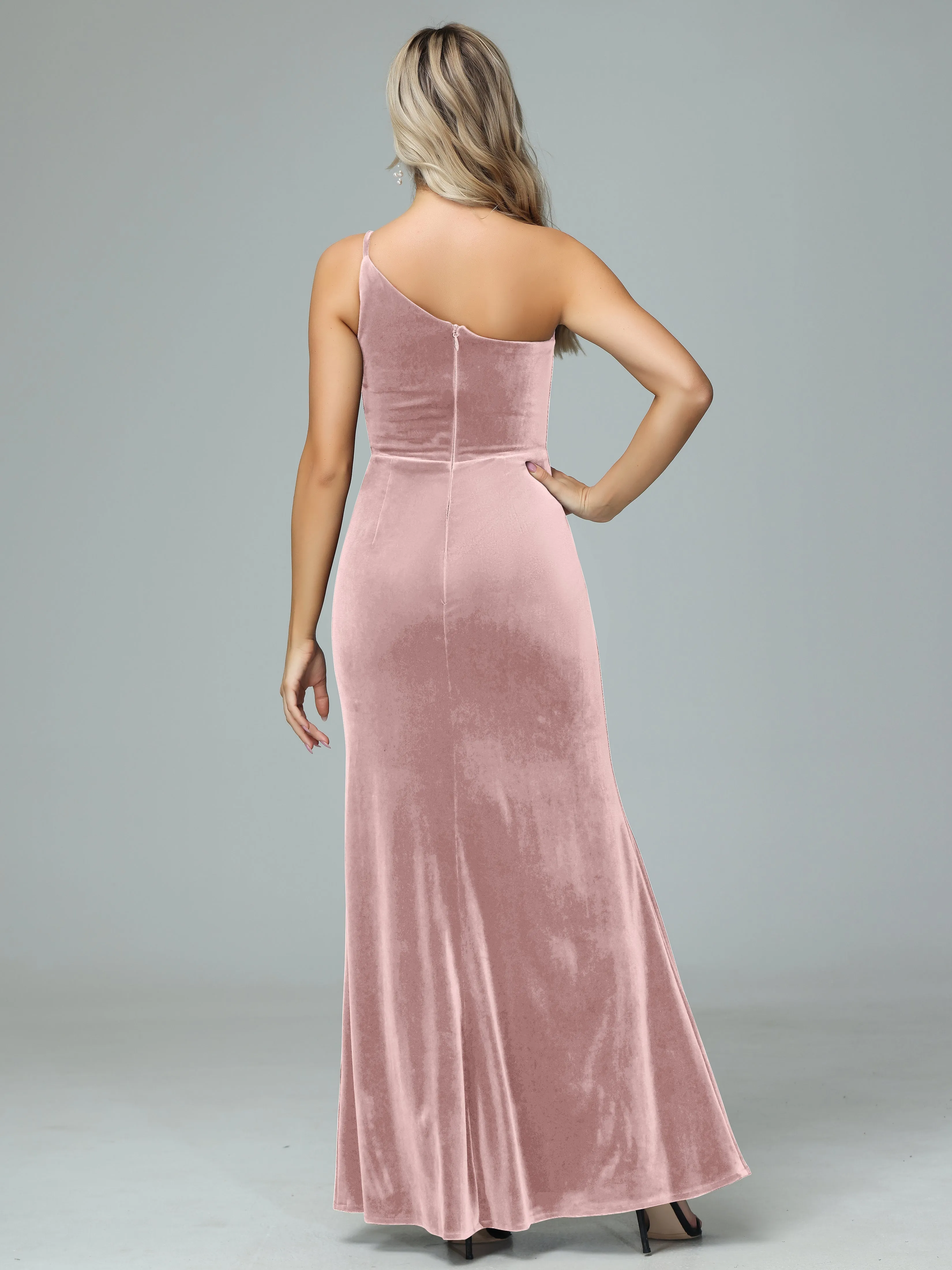 Charming One Shoulder Velvet Bridesmaid Dresses