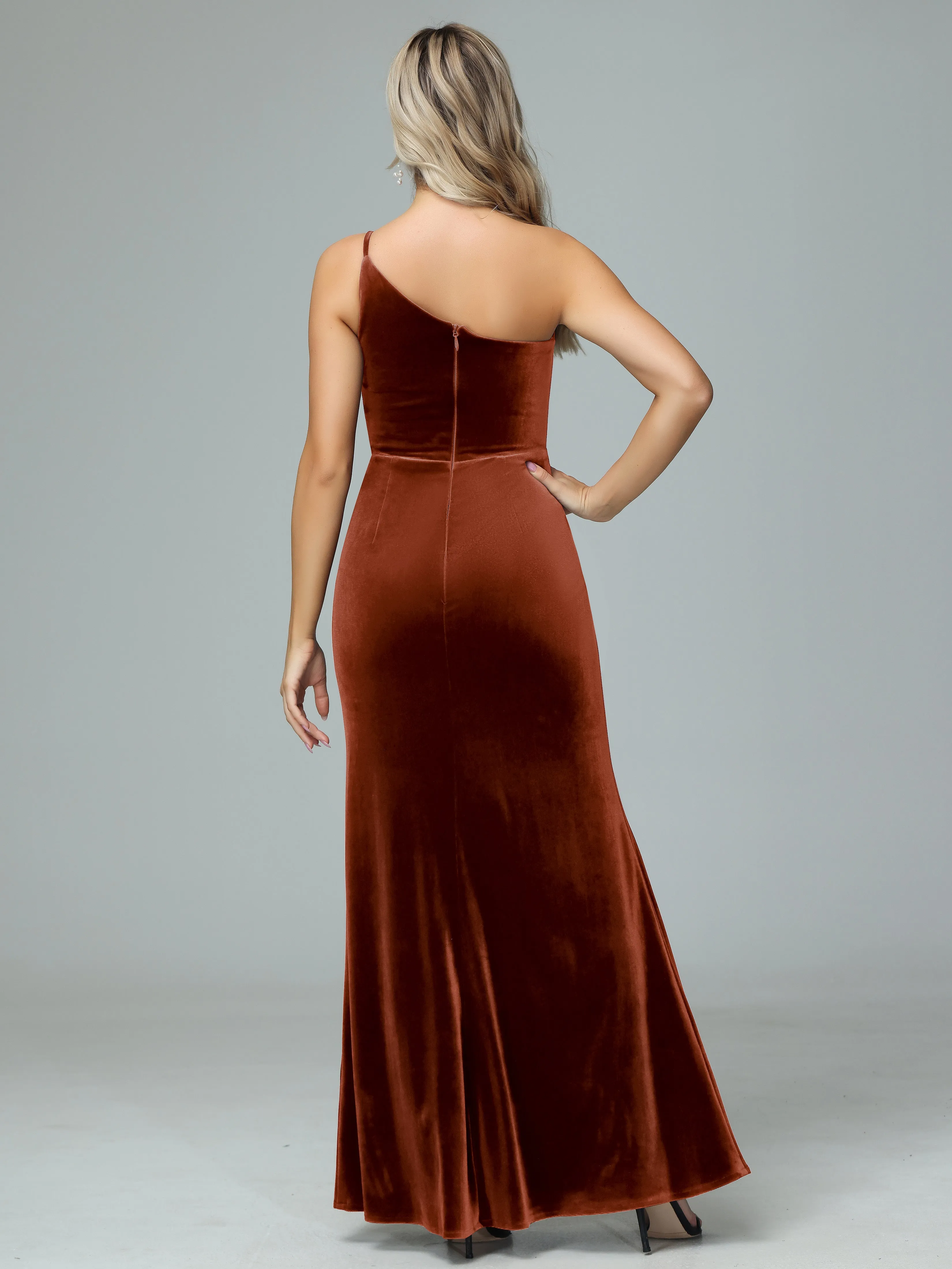 Charming One Shoulder Velvet Bridesmaid Dresses