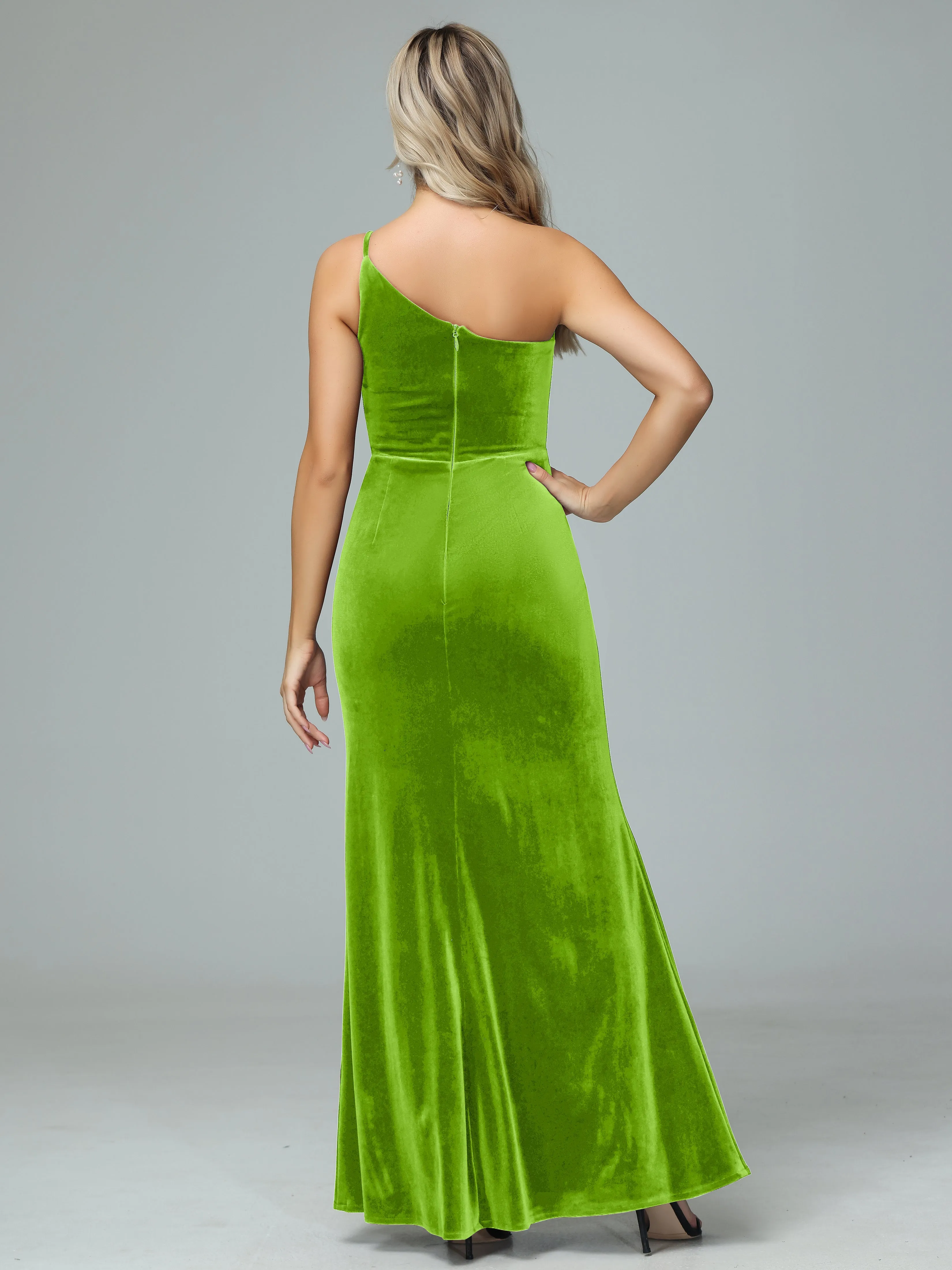 Charming One Shoulder Velvet Bridesmaid Dresses