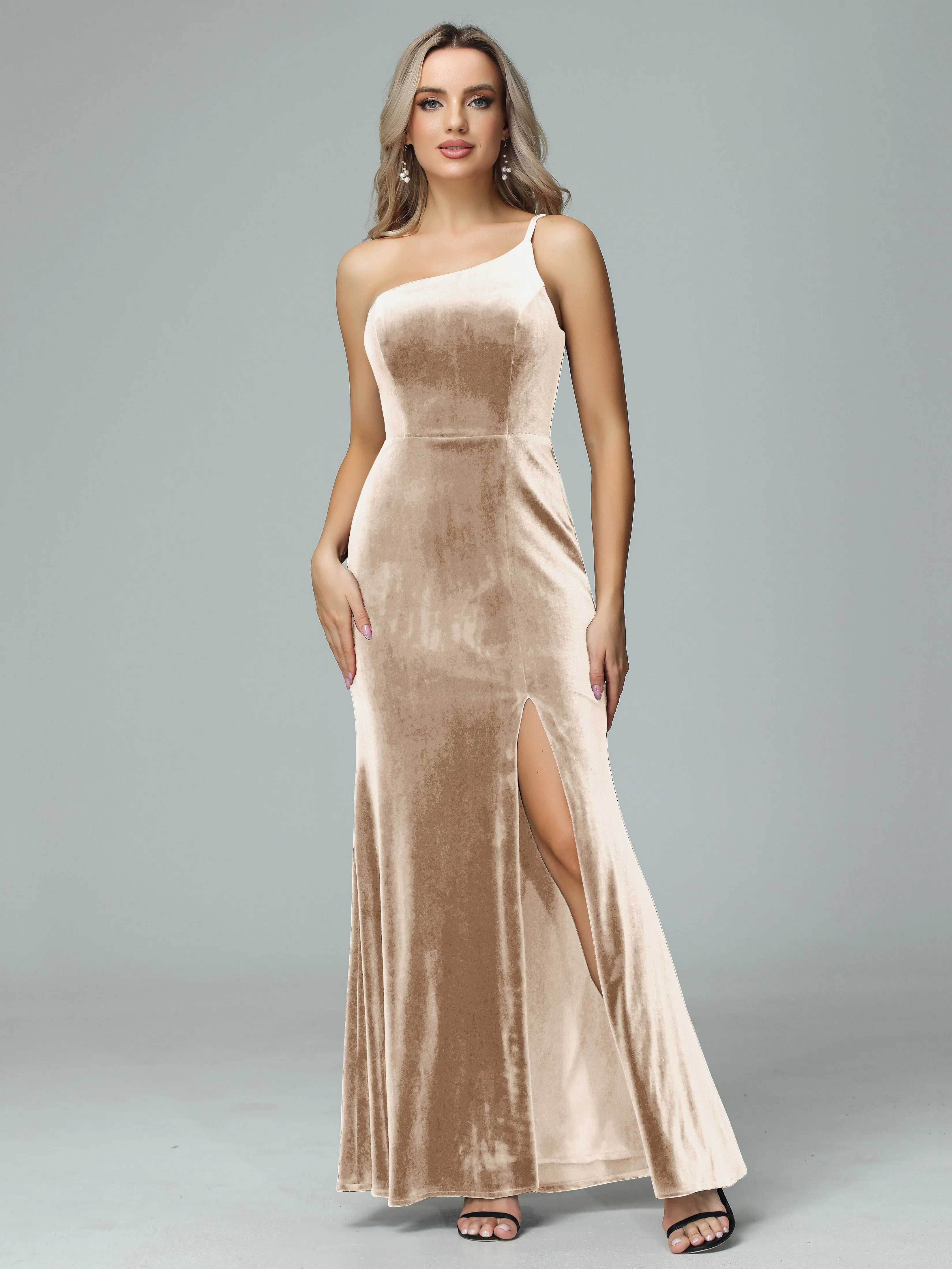 Charming One Shoulder Velvet Bridesmaid Dresses