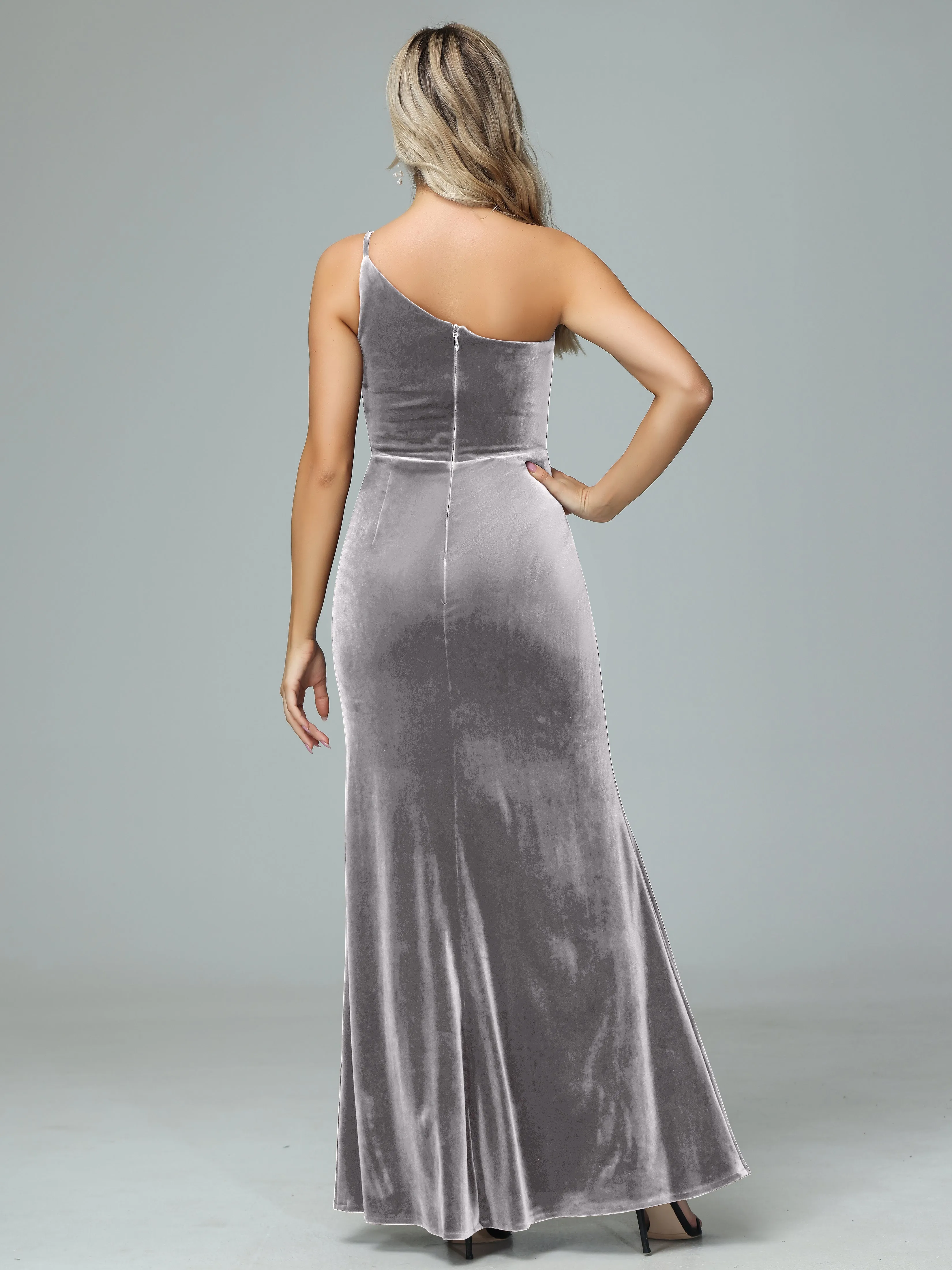 Charming One Shoulder Velvet Bridesmaid Dresses