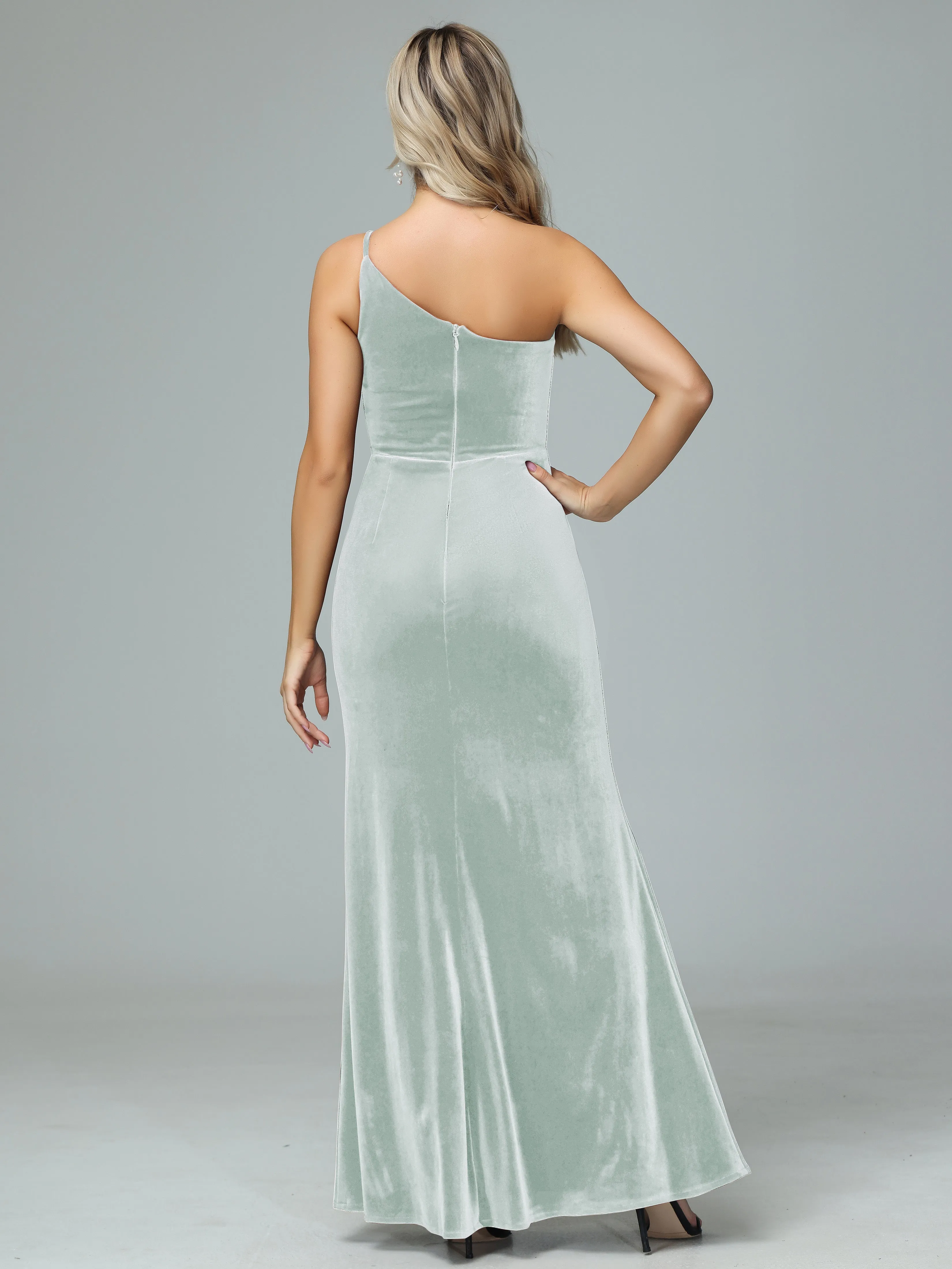 Charming One Shoulder Velvet Bridesmaid Dresses