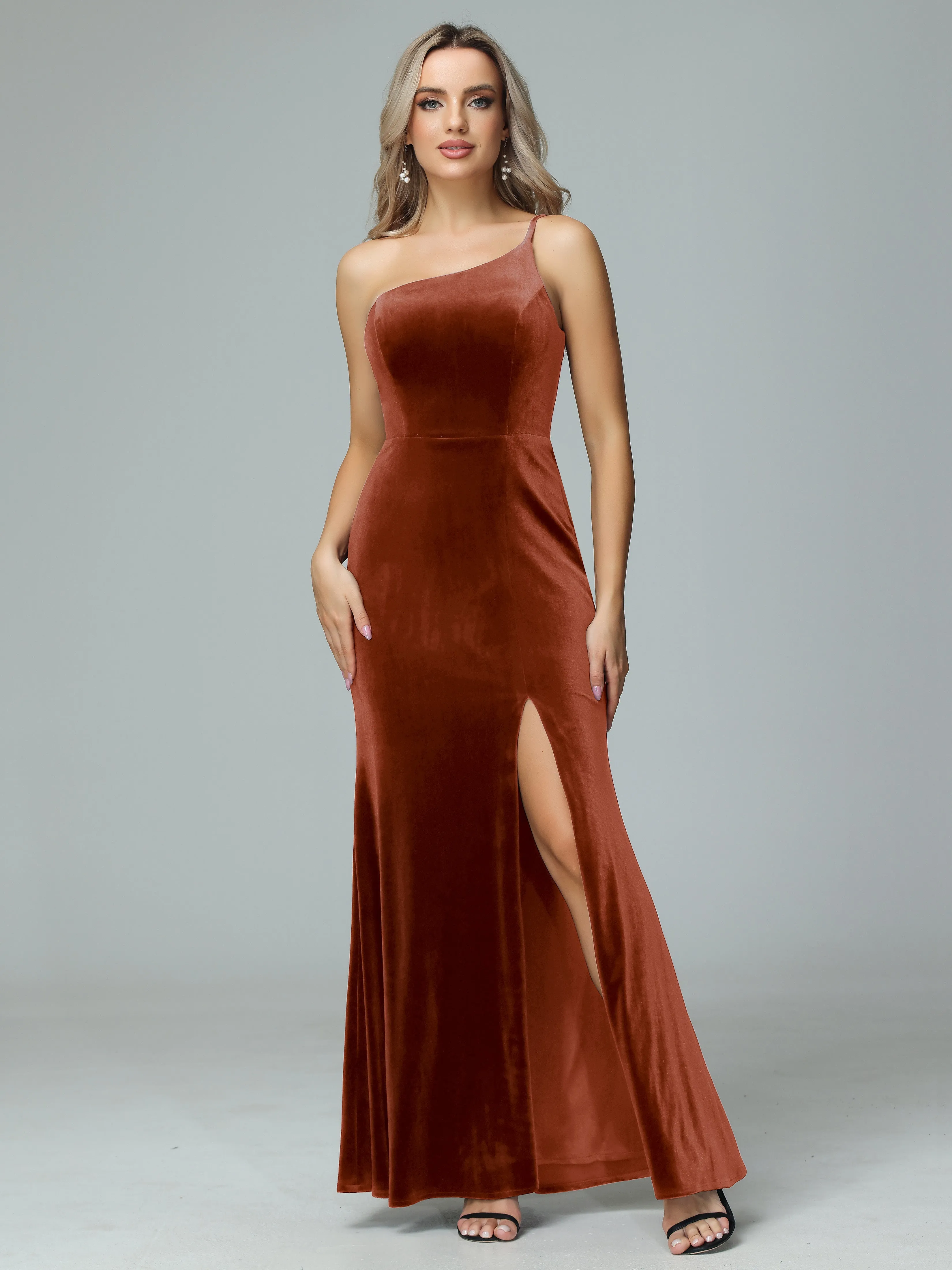 Charming One Shoulder Velvet Bridesmaid Dresses