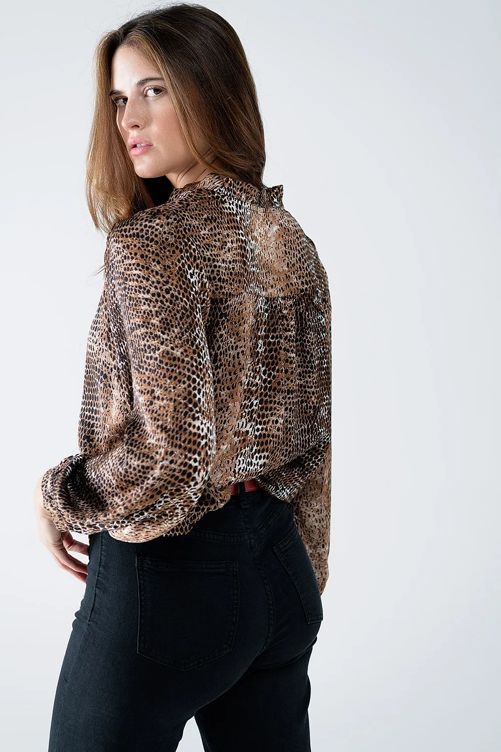 Chiffon Blouse in Brown Leopard Print