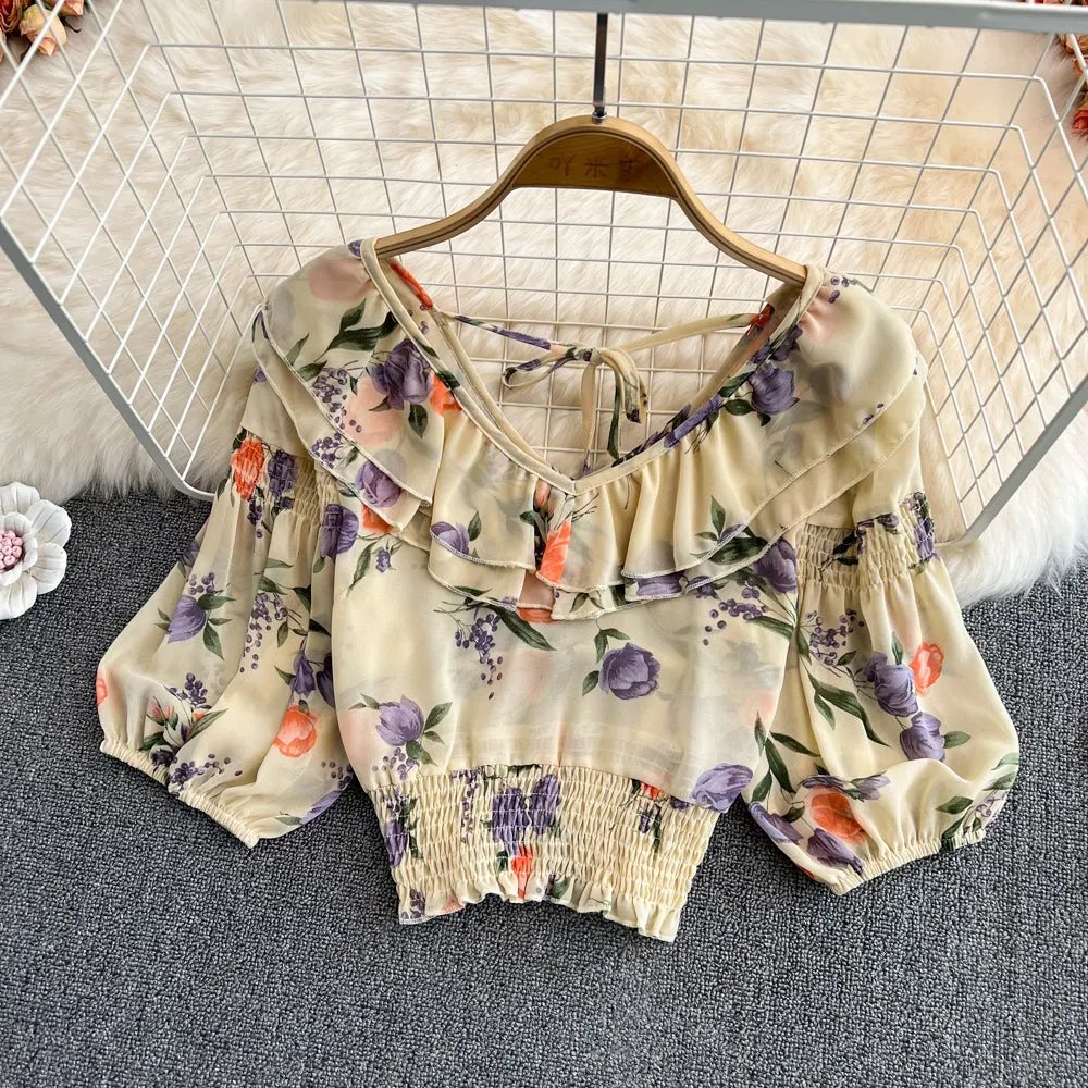 Cute v neck chiffon tops crop tops   S267