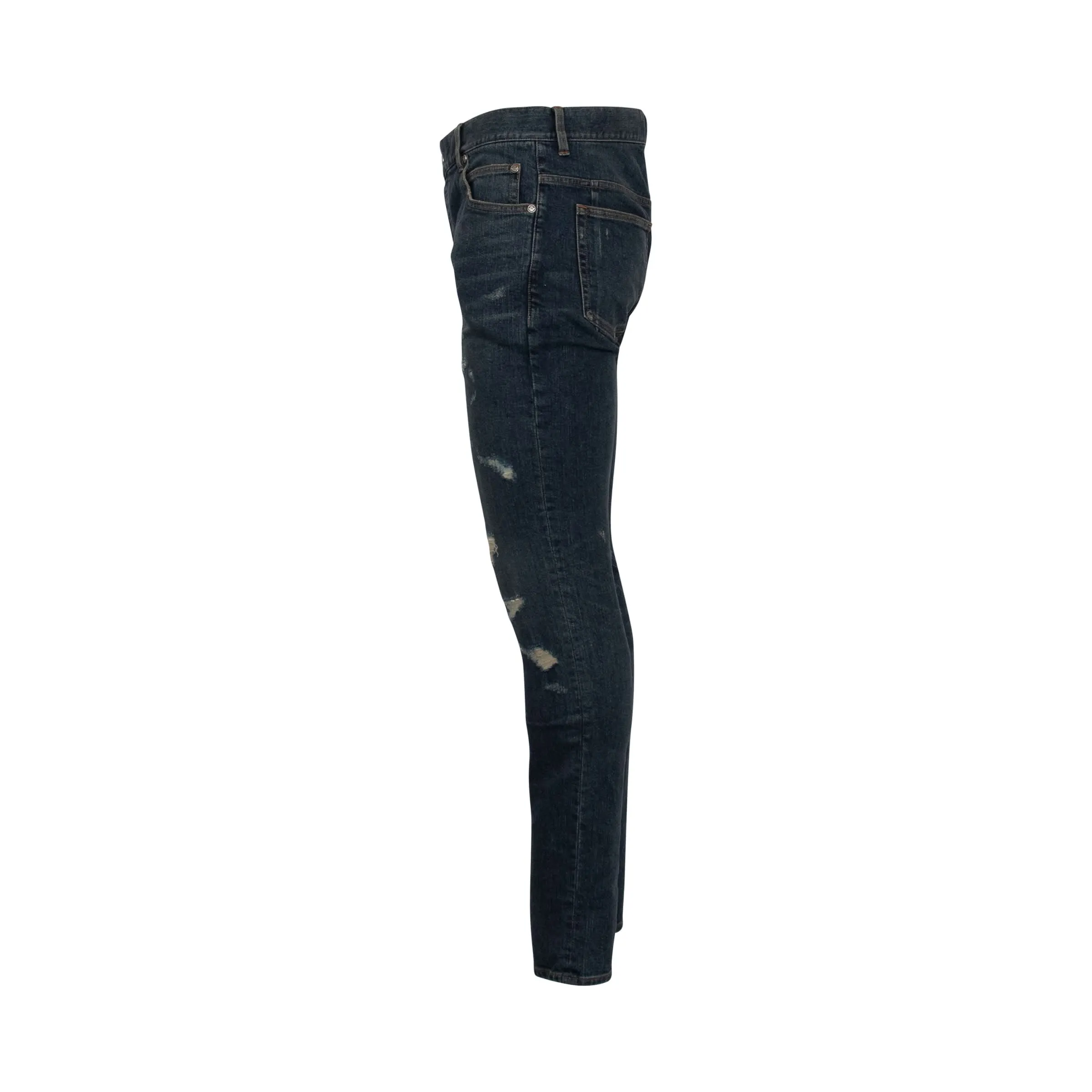 Distressed Effect Slim Jeans in Vintage Blue