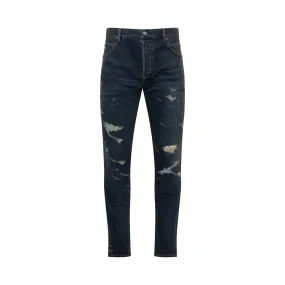 Distressed Effect Slim Jeans in Vintage Blue