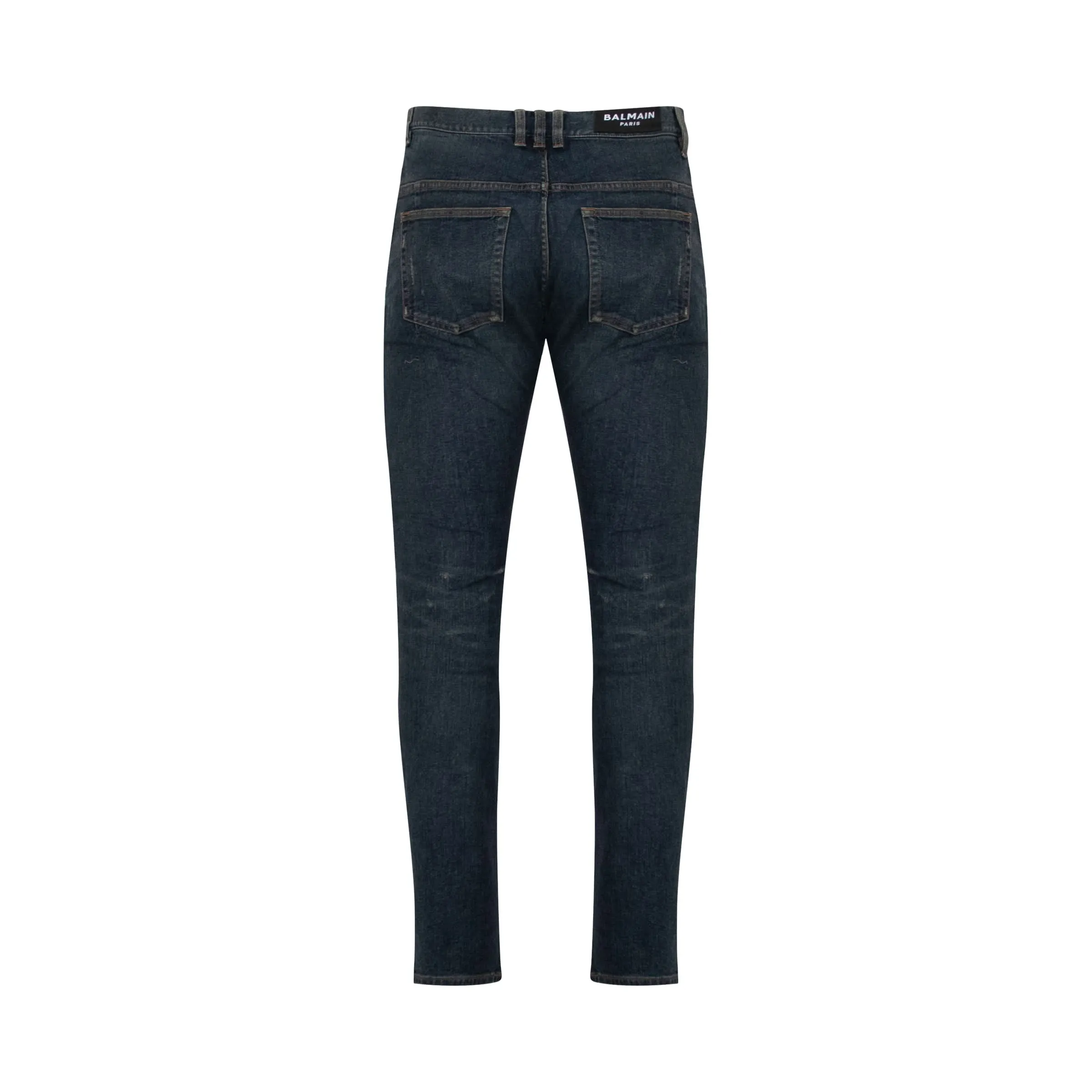 Distressed Effect Slim Jeans in Vintage Blue