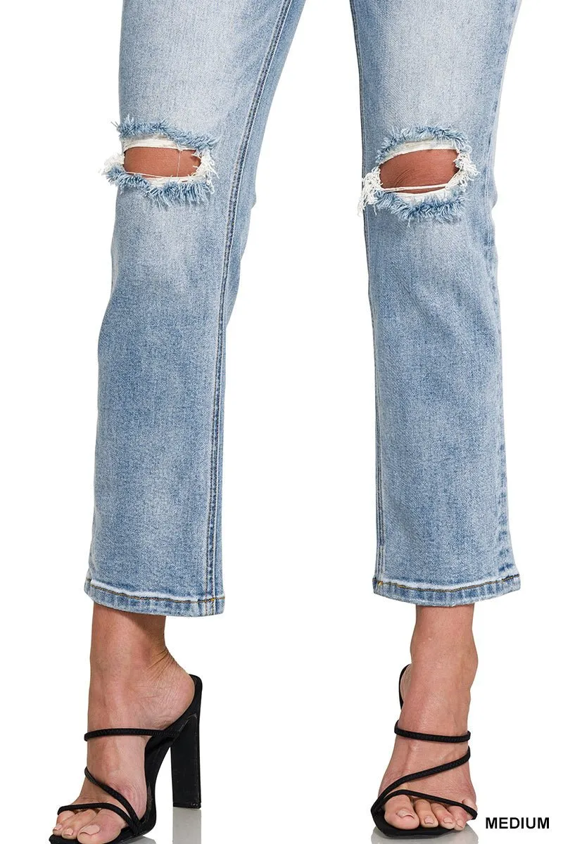 Distressed Straight Crop Jean