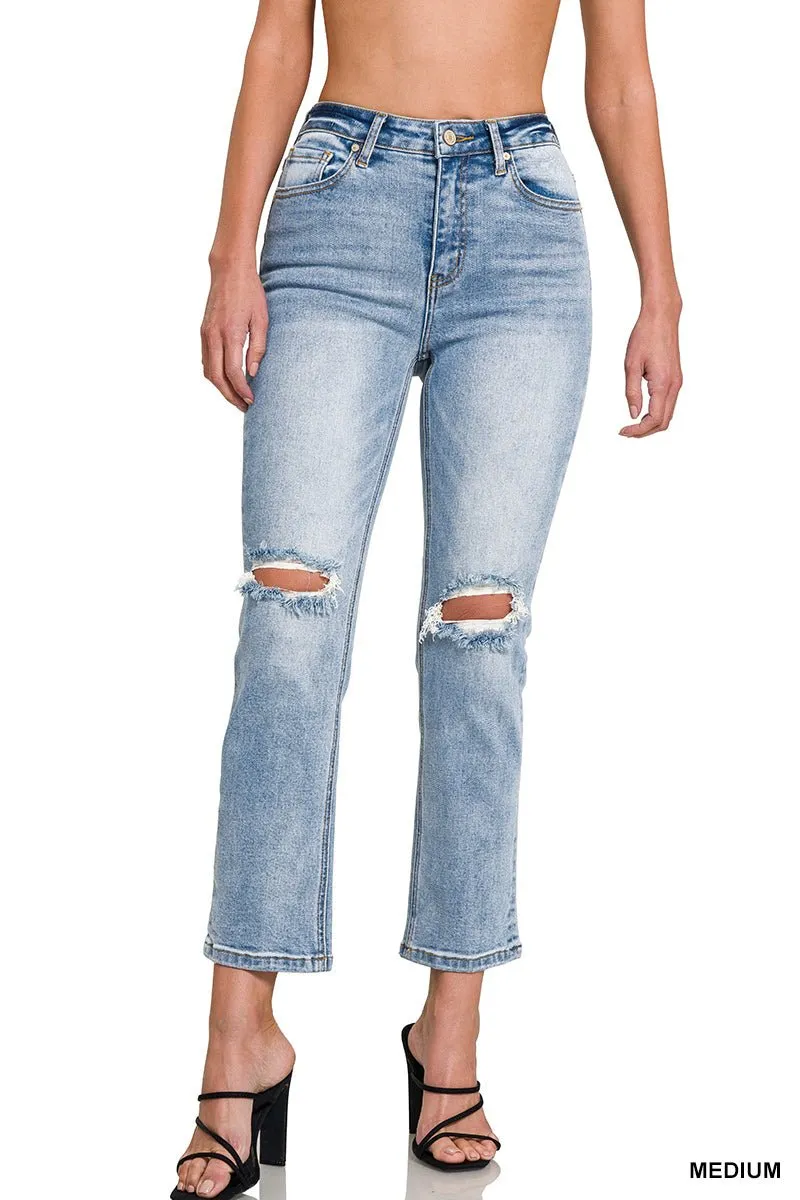 Distressed Straight Crop Jean