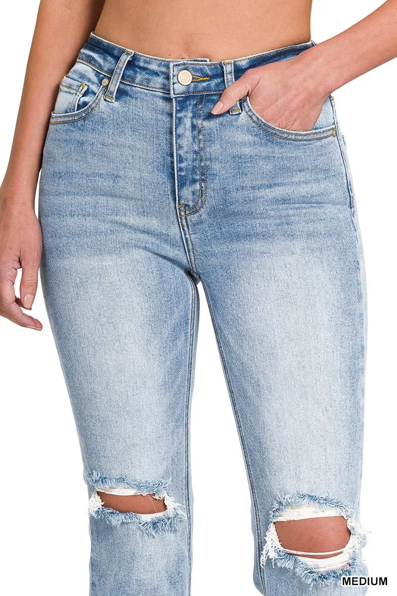 Distressed Straight Crop Jean