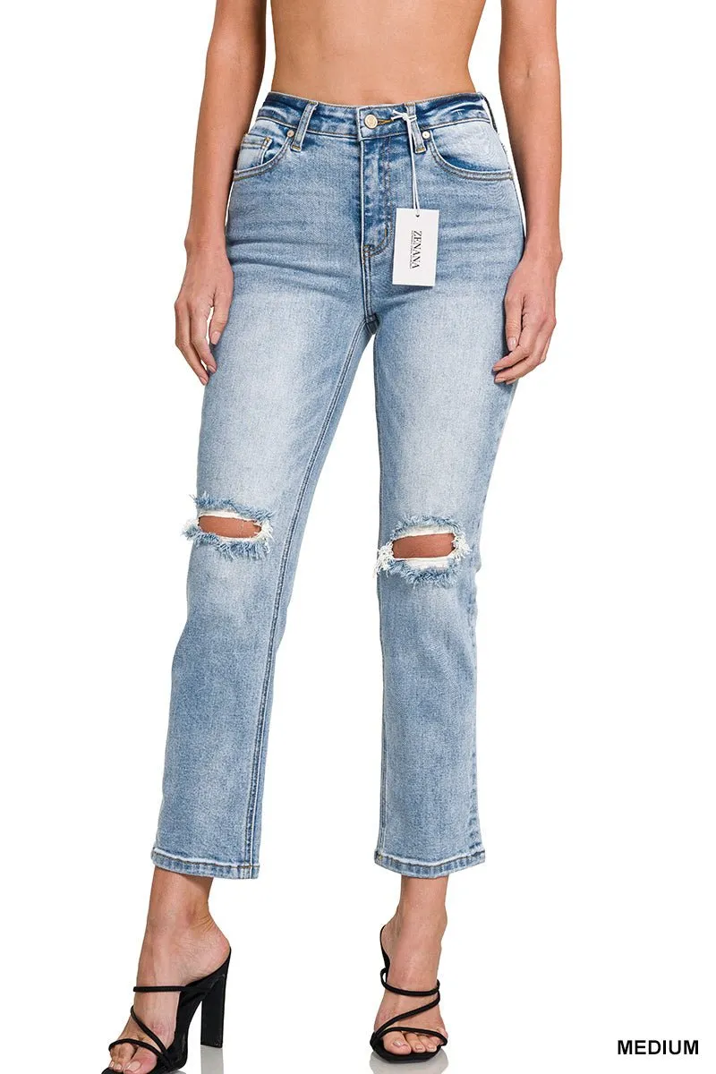 Distressed Straight Crop Jean