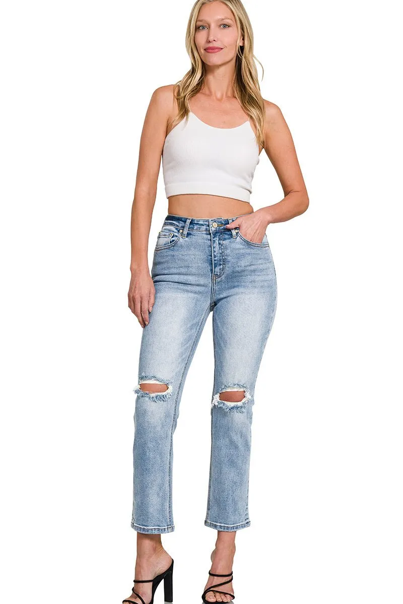 Distressed Straight Crop Jean