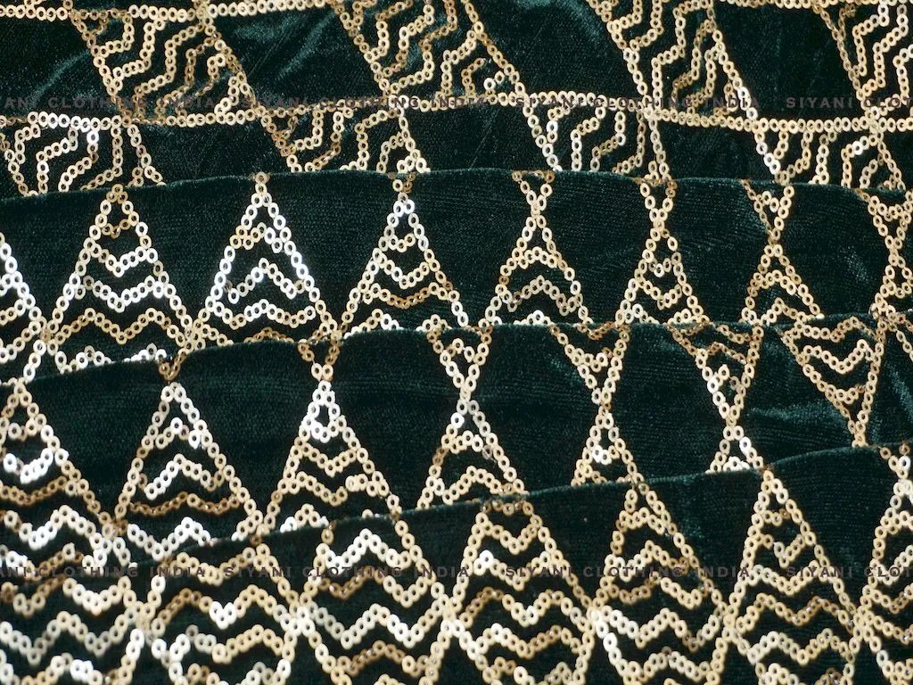 Emerald Green Sequins Geomatric Pattern Embroidered Velvet Fabric