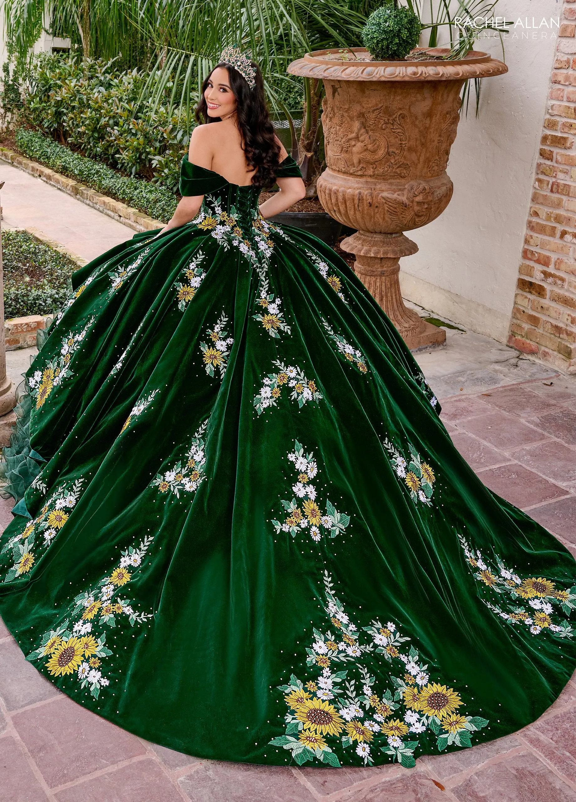 Floral Velvet Quinceanera Dress by Rachel Allan RQ5005