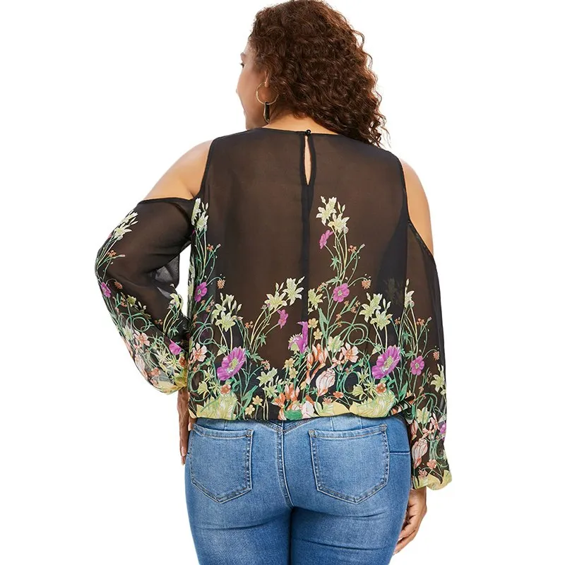 Flower Print Lace Chiffon Blouse