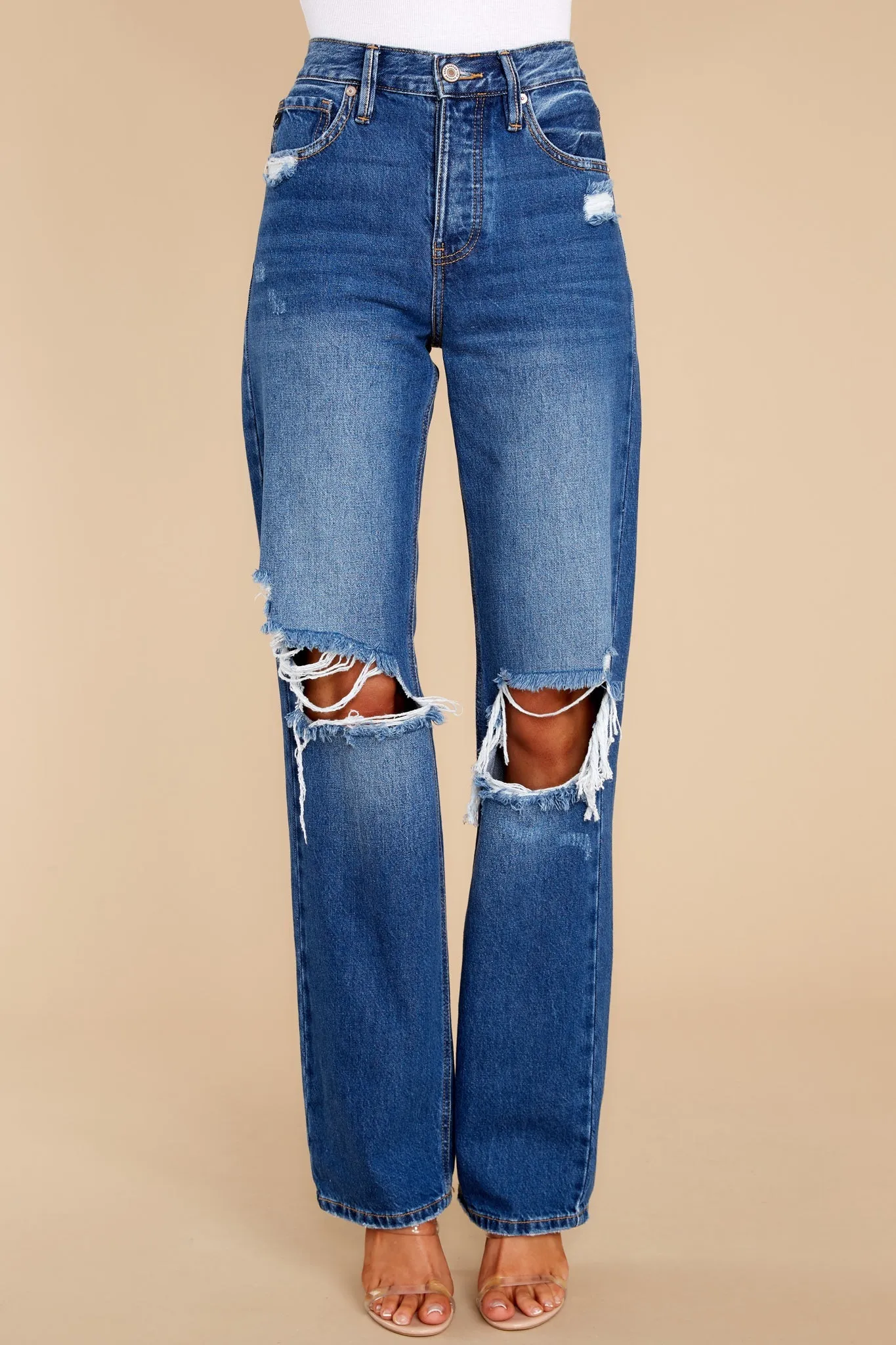 Getting It Right Medium Wash Distressed Straight Jeans