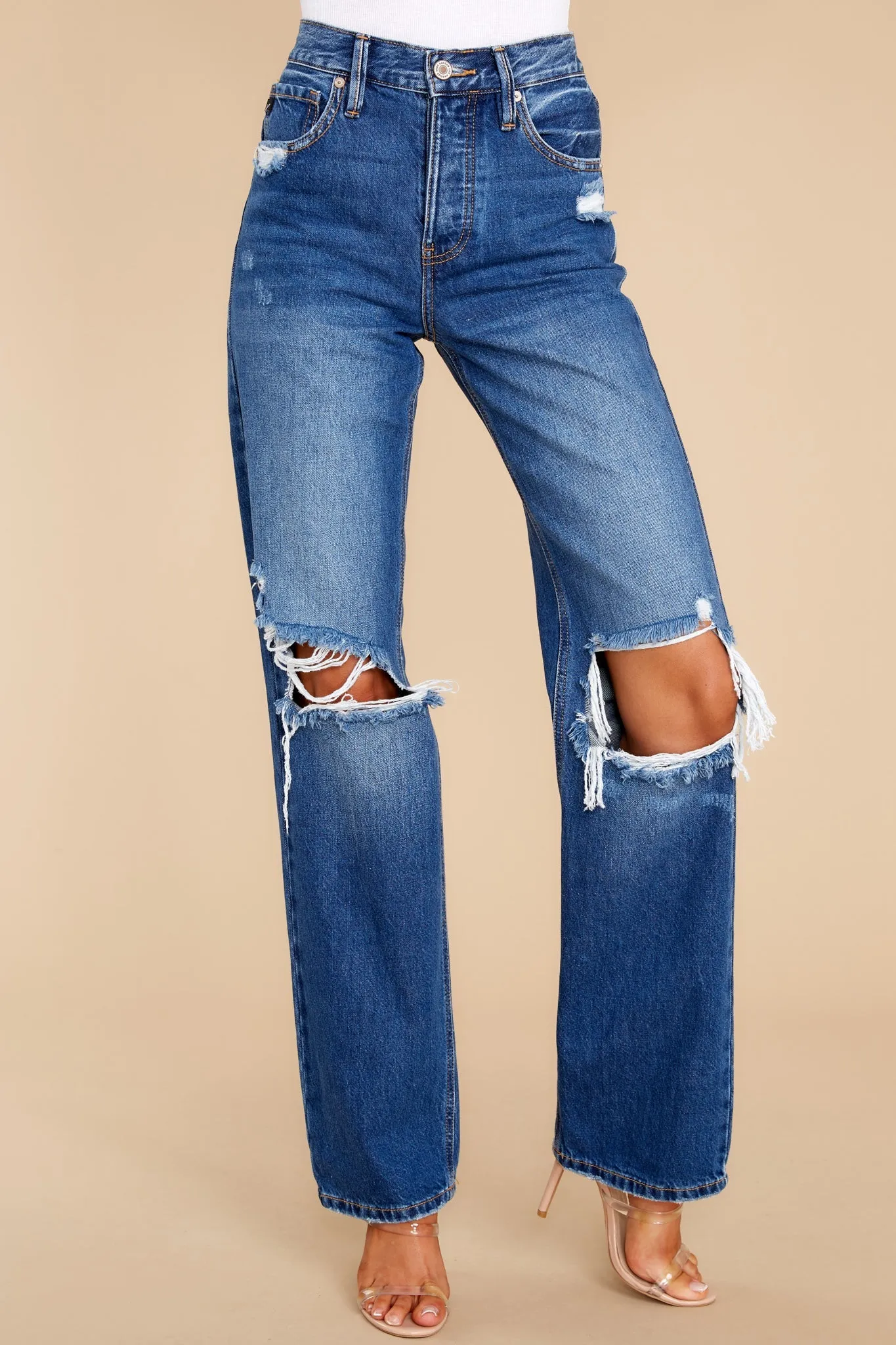 Getting It Right Medium Wash Distressed Straight Jeans