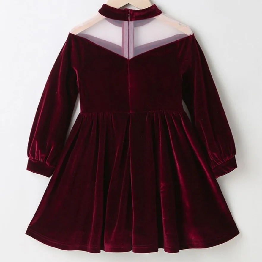 Girls Burgundy Velvet Dress