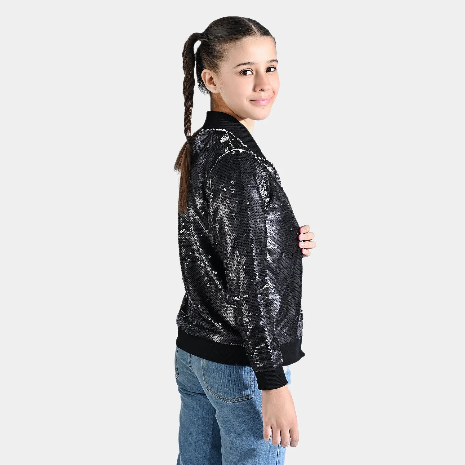 Girls Velvet Sequence Knitted Jacket Belle-BLACK