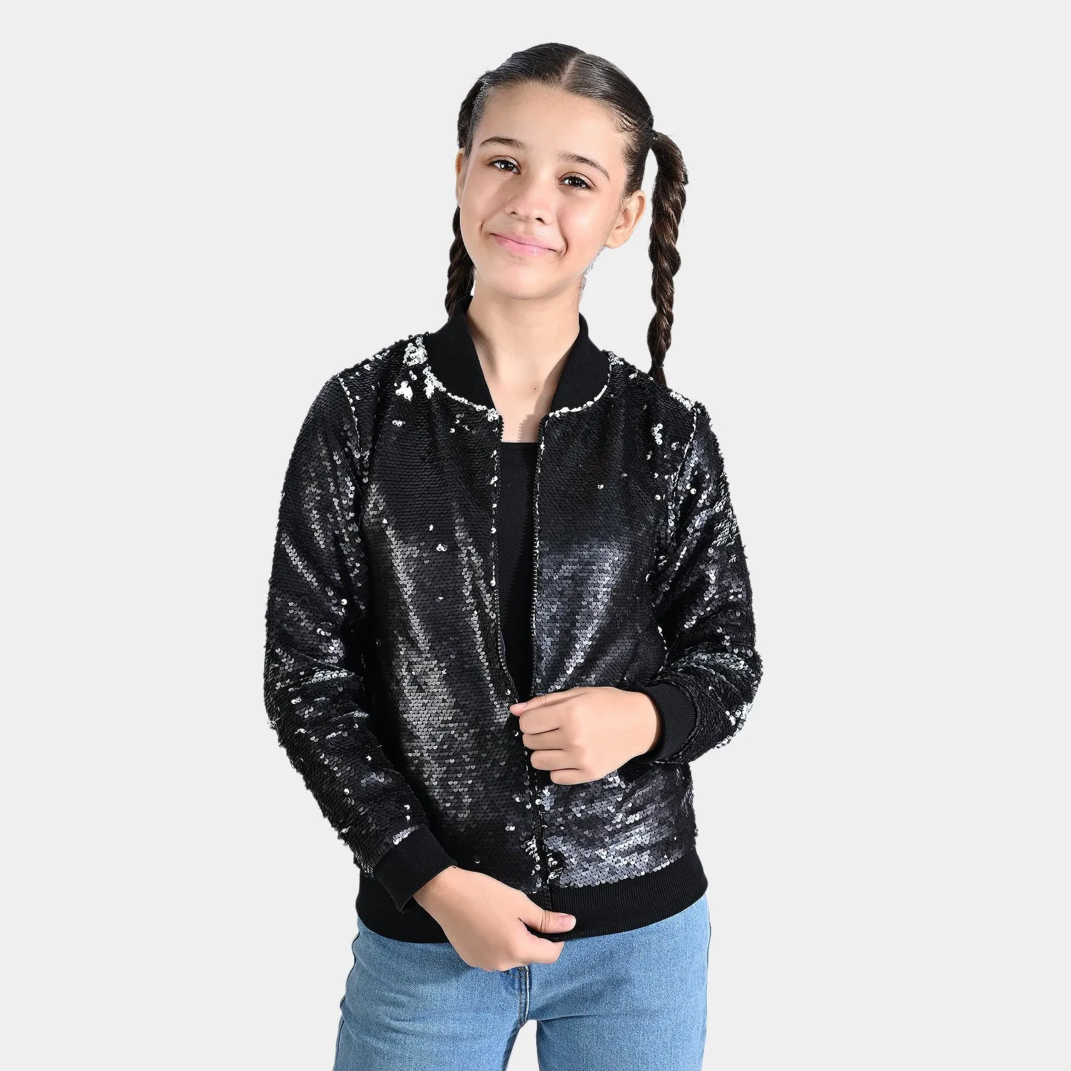 Girls Velvet Sequence Knitted Jacket Belle-BLACK