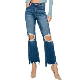 High Rise Crop Distressed Straight