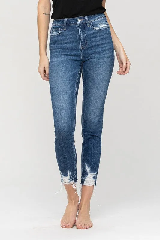 High Rise Released Distressed hem Crop Skinny